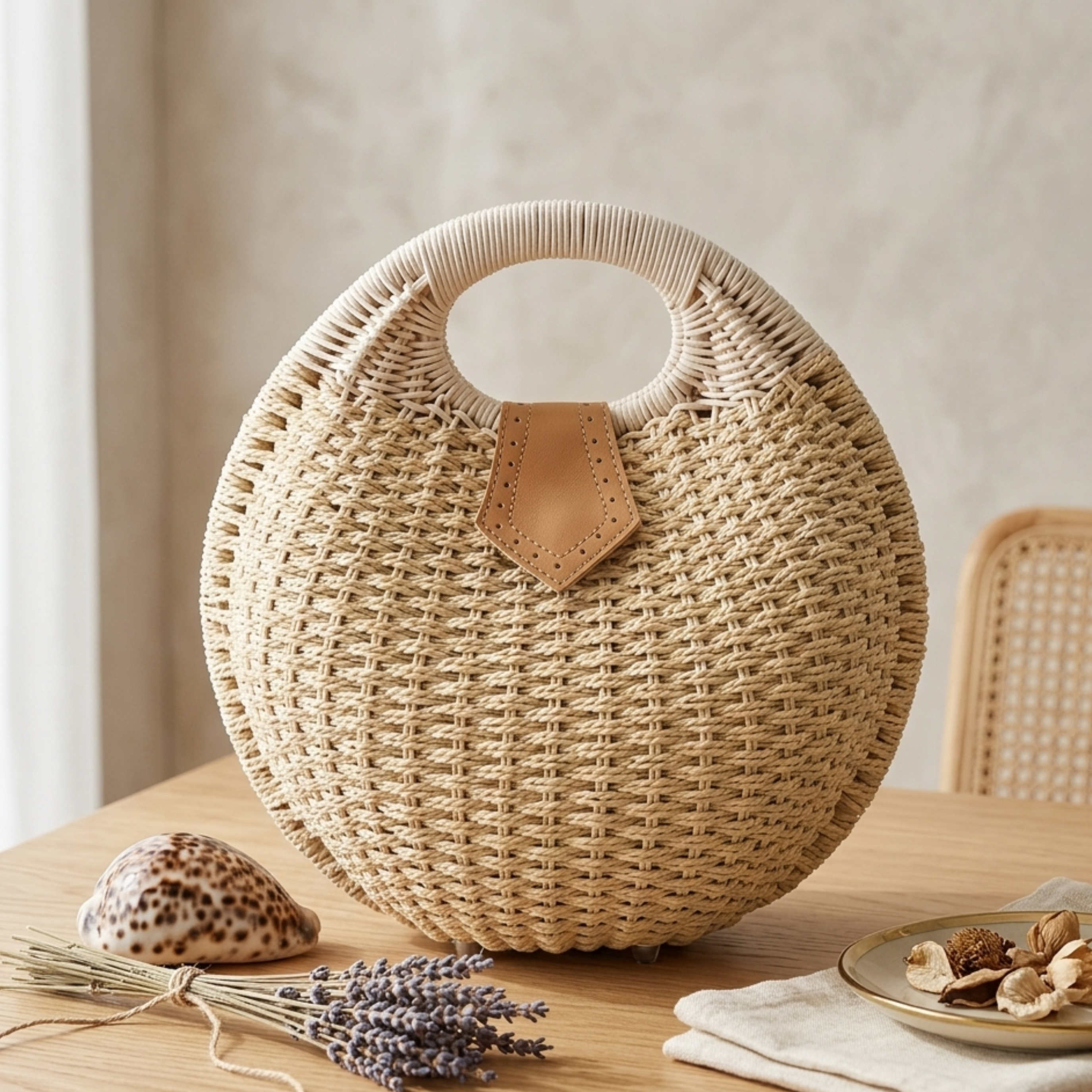 Handwoven Rattan Shell Round Handbag - Sustainable Bag