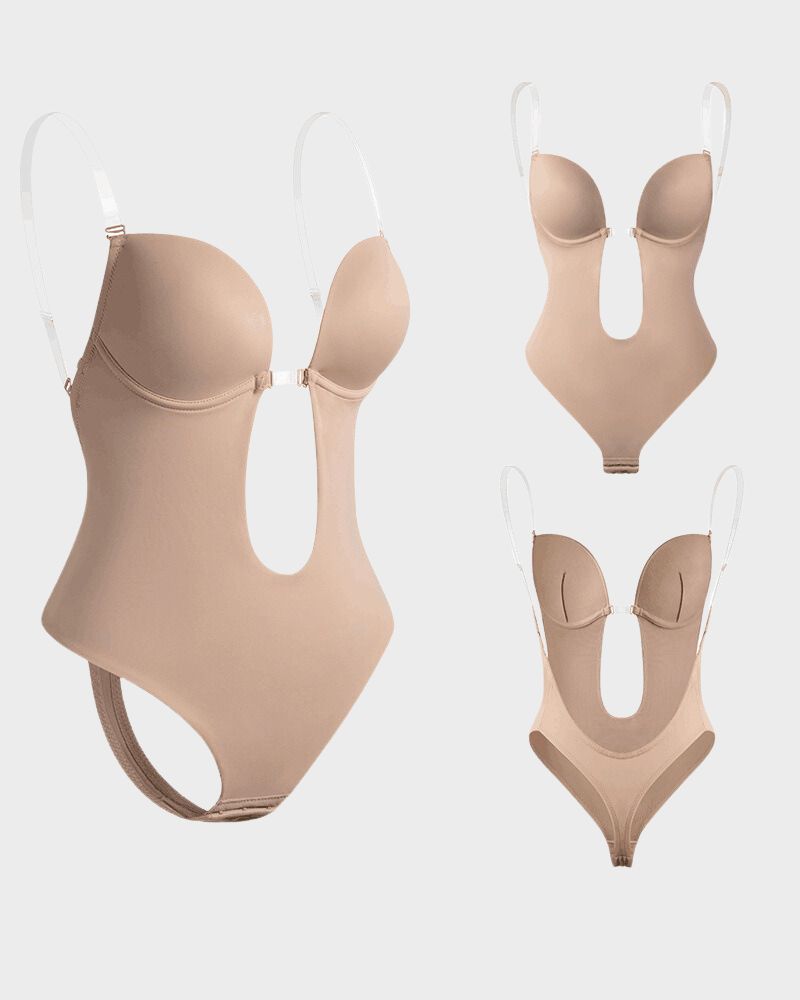 Elegant Allure Strapless U-Plunge Thong Bodysuit