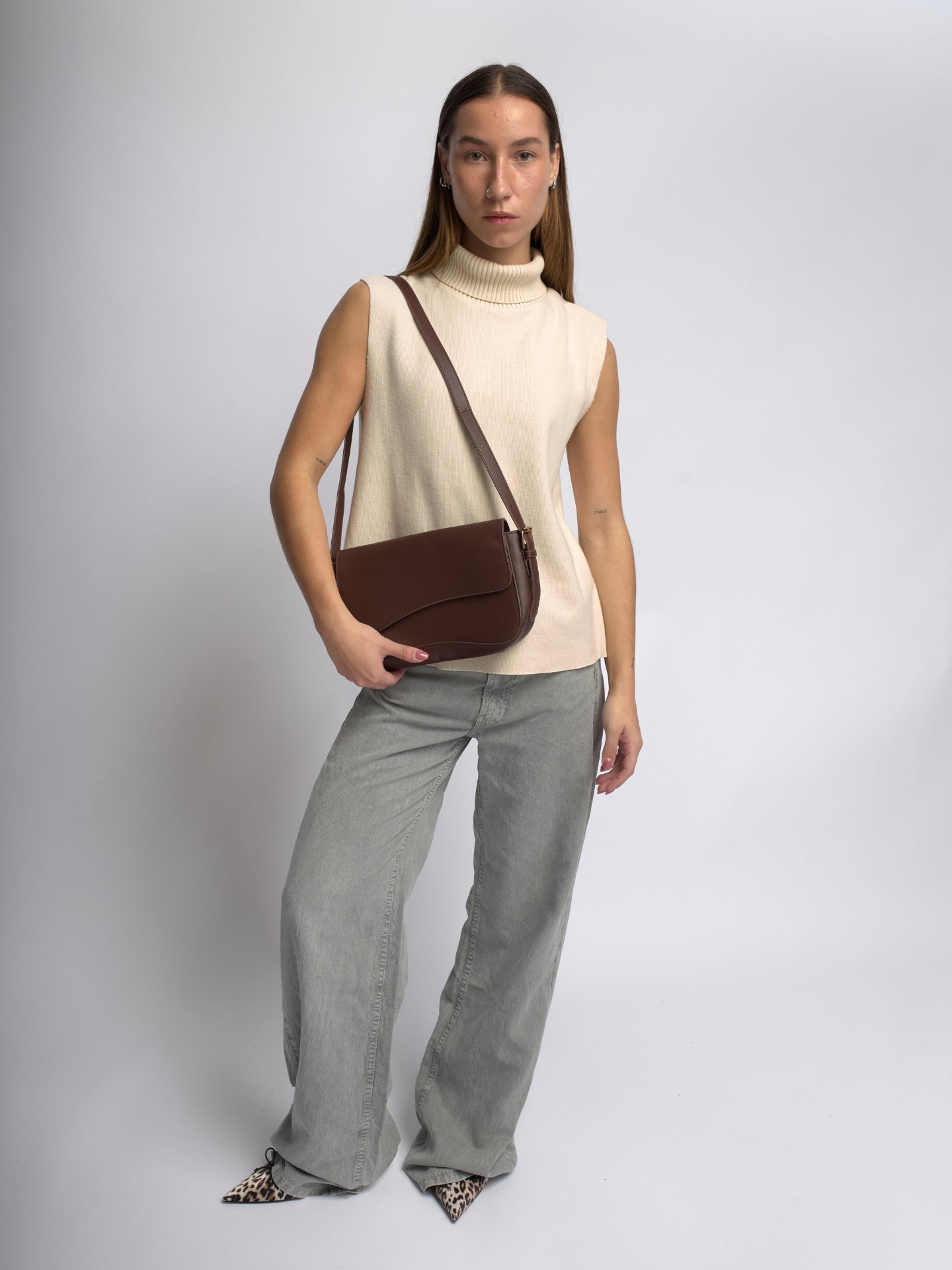 Saraya Crescent Vegan Leather Shoulder Bag