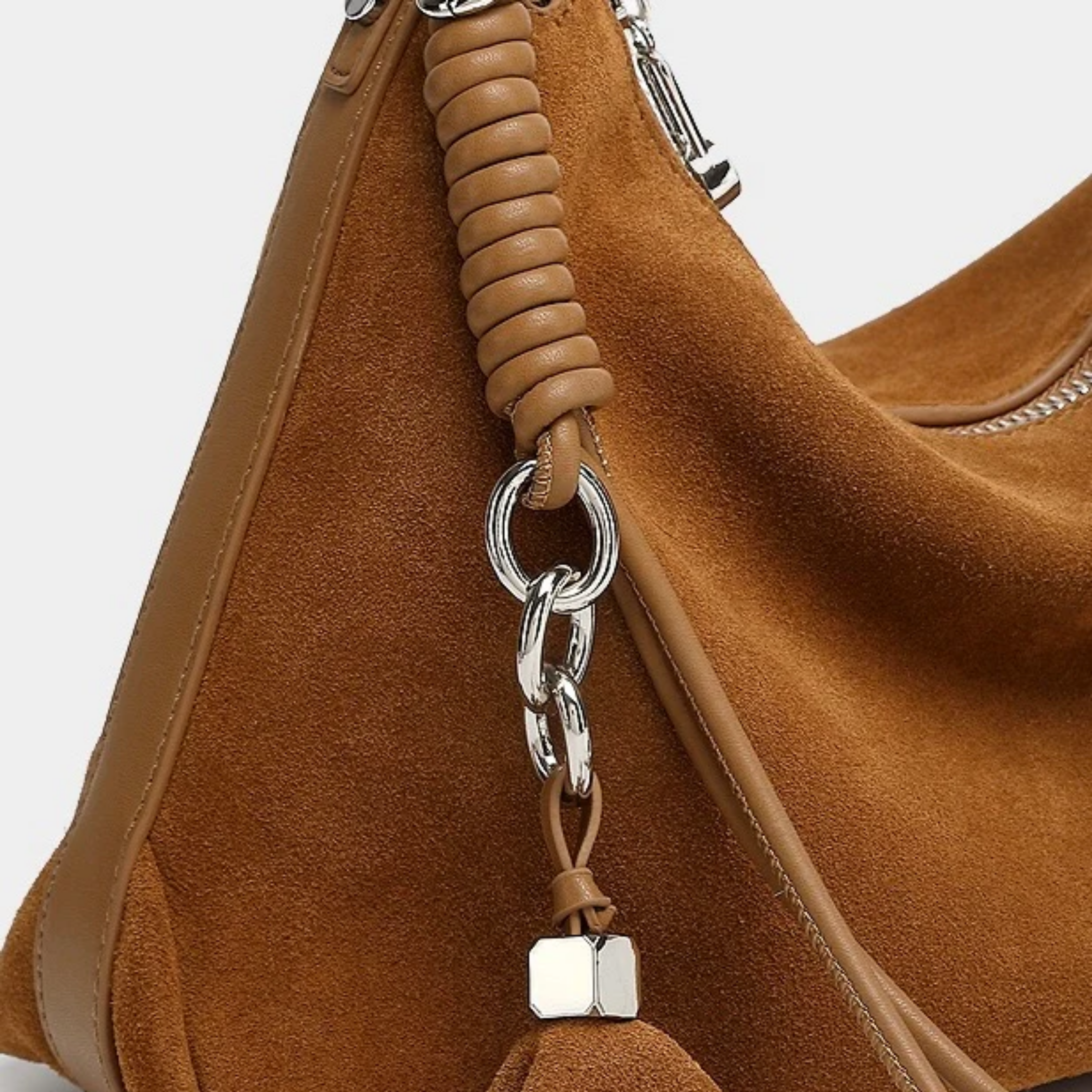 Luxéa Genuine Leather Hobo Bag with Braided Detail & Tassel Accent
