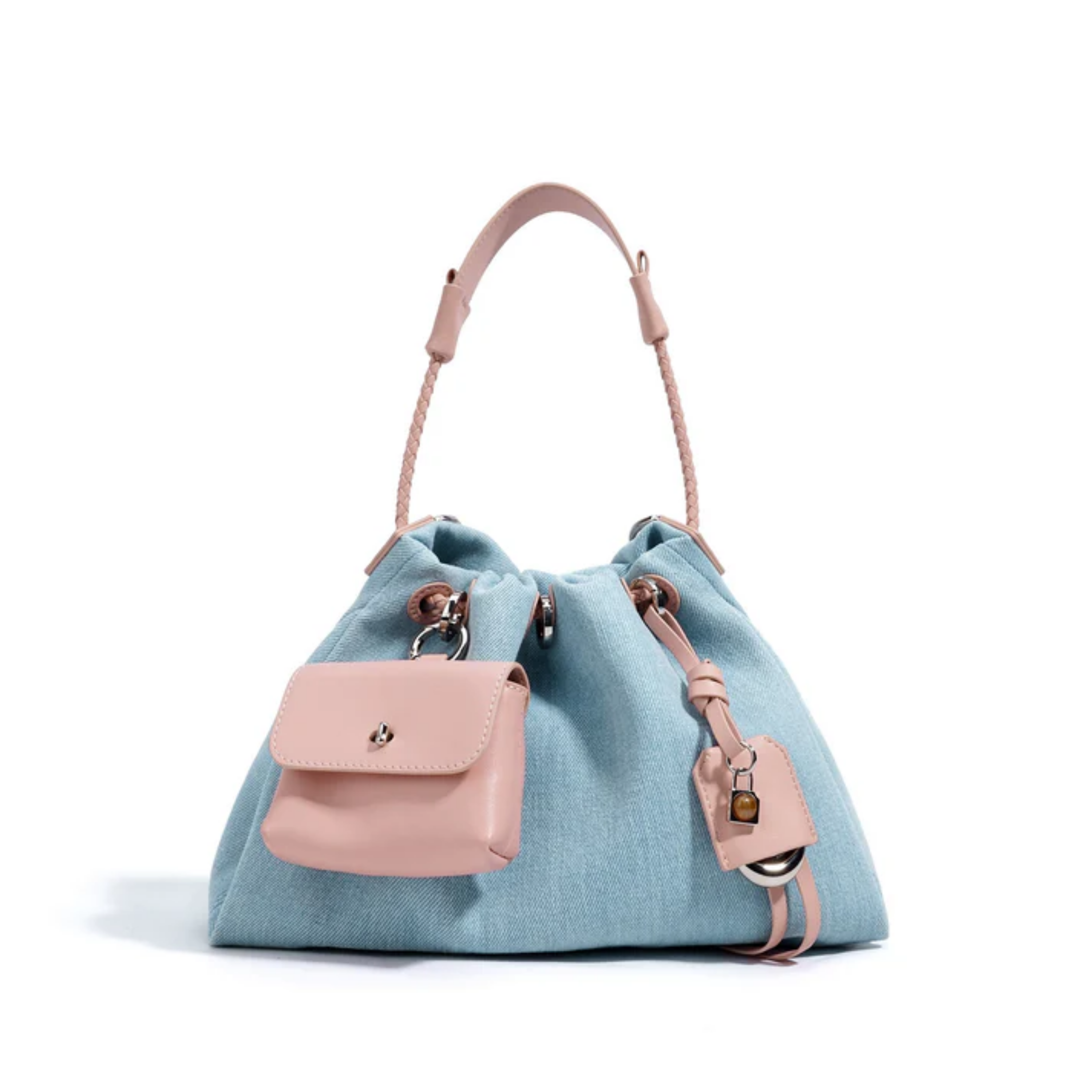 Noirelle Genuine Leather Denim Patchwork Hobo Bag