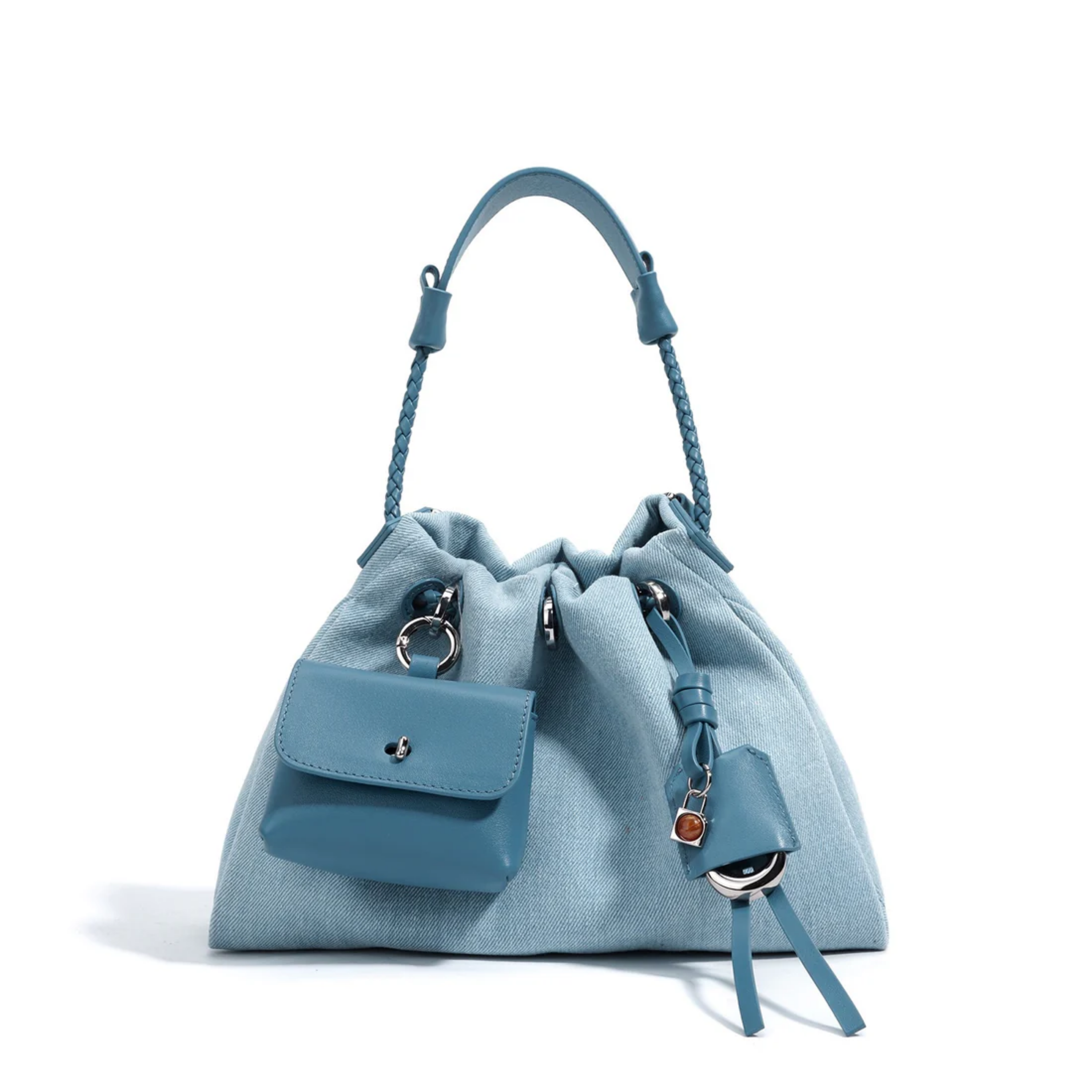 Noirelle Genuine Leather Denim Patchwork Hobo Bag