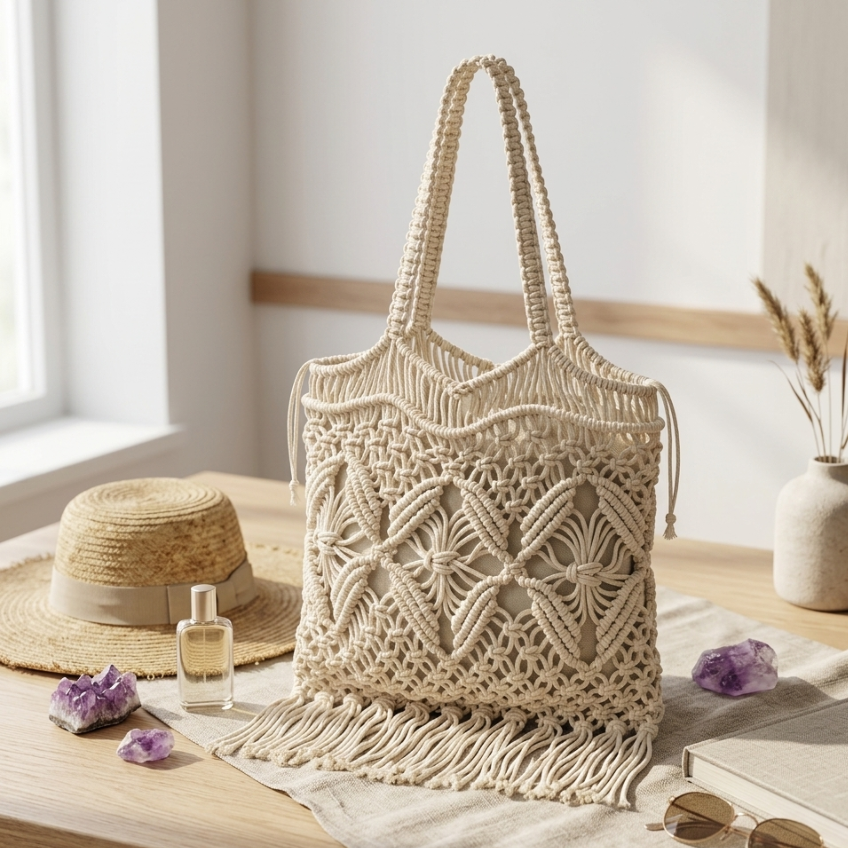 Ethnic Fringe Woven Crossbody Bag with Hollow Design – Sustainable Bag