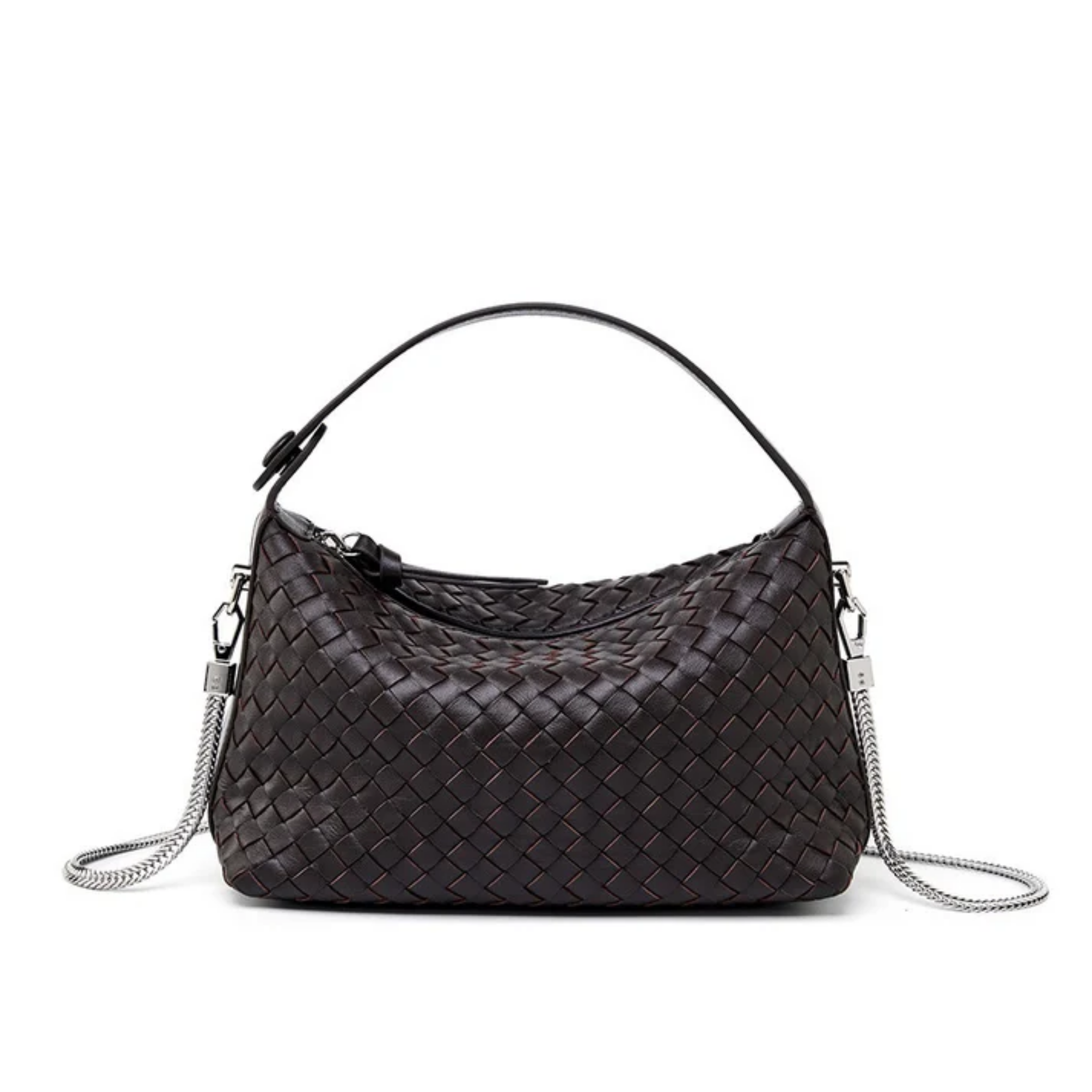 Elaréa Genuine Sheepskin Leather Woven Clutch Bag with Chain Strap