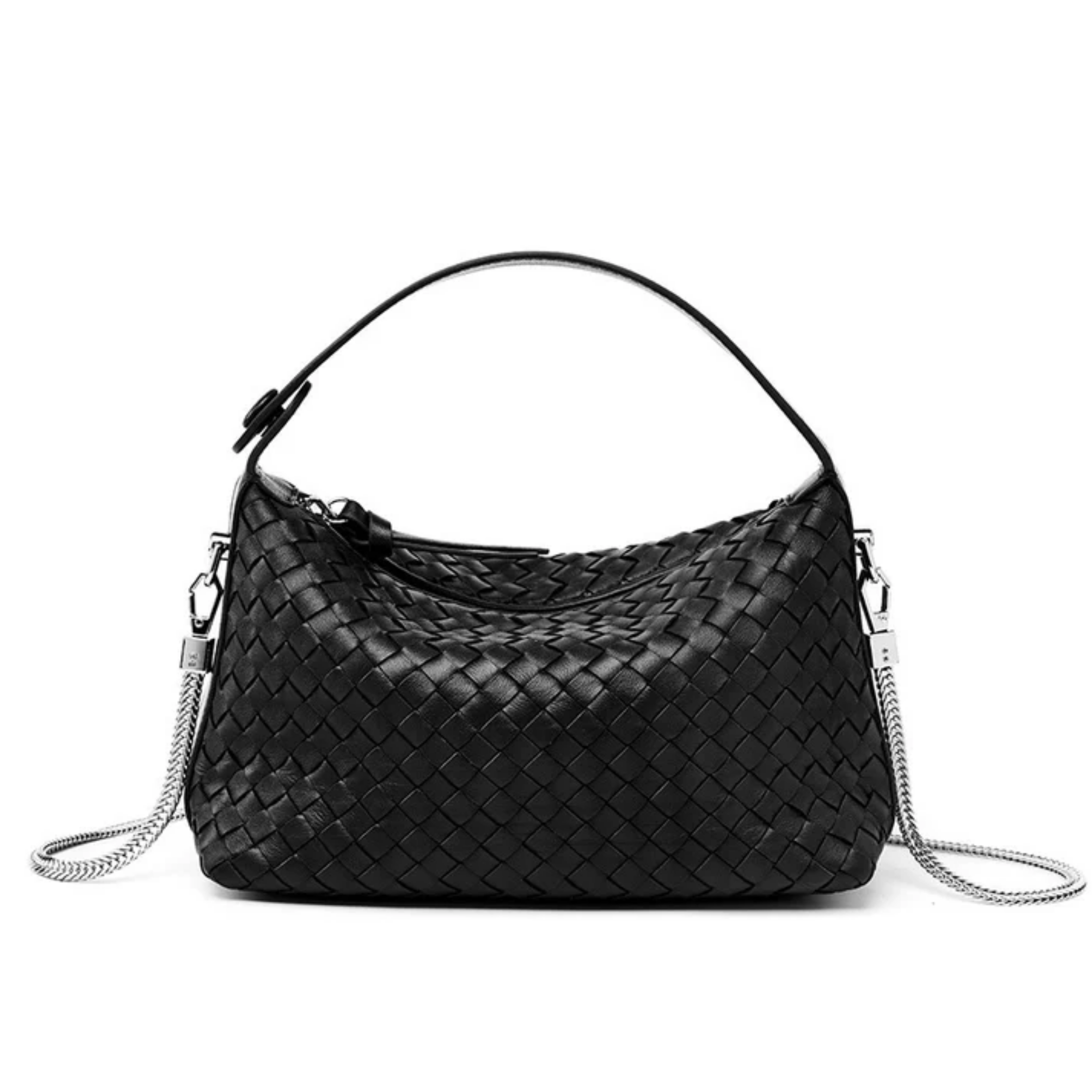 Elaréa Genuine Sheepskin Leather Woven Clutch Bag with Chain Strap