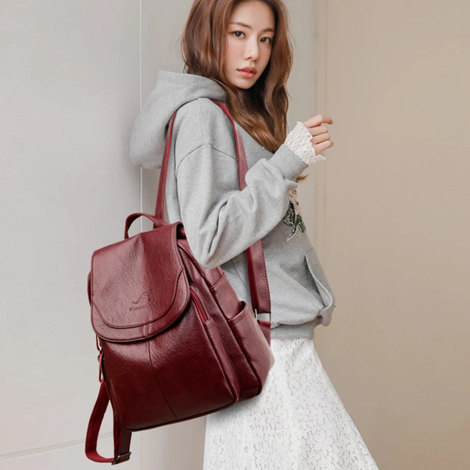 AriaGuard Mini Anti-Theft Leather Backpack