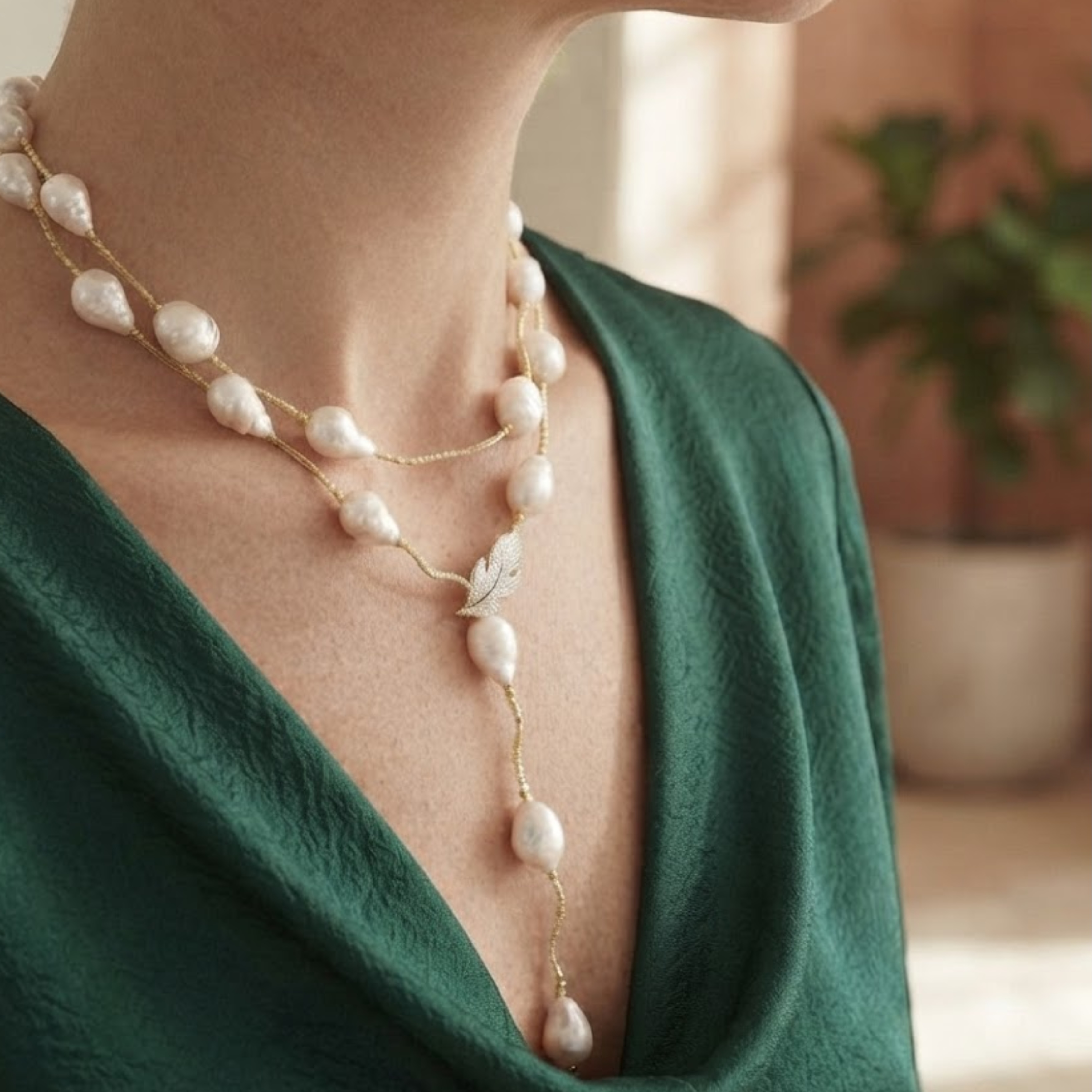 Fiorielle White Edison Keshi Pearl Necklace