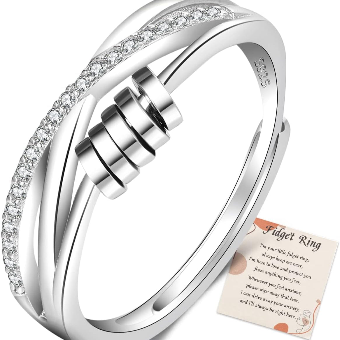 925 Sterling Silver Diamond Cut Fidget Ring / Anxiety Ring