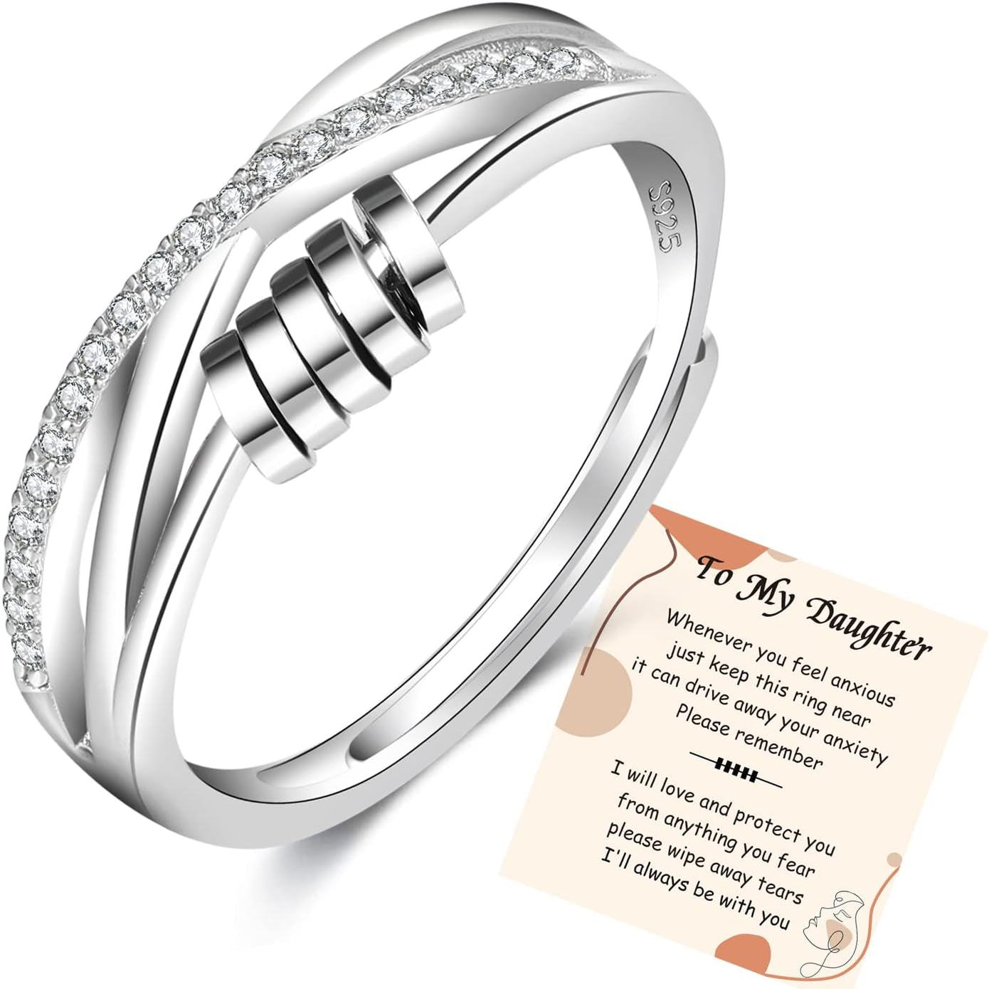 925 Sterling Silver Diamond Cut Fidget Ring / Anxiety Ring