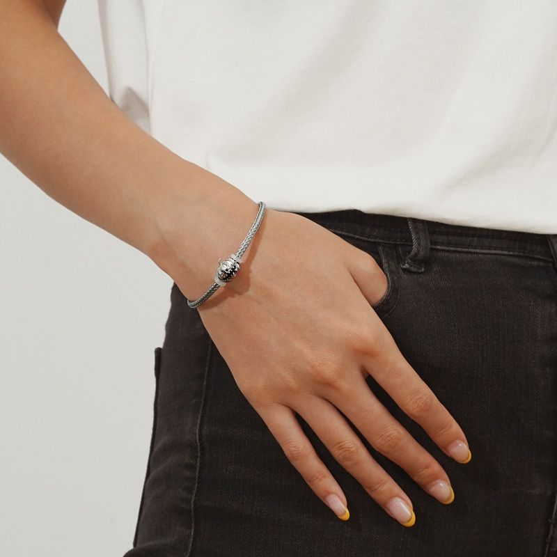 Elegant Grey Charm Bracelet with Secure Stoppers