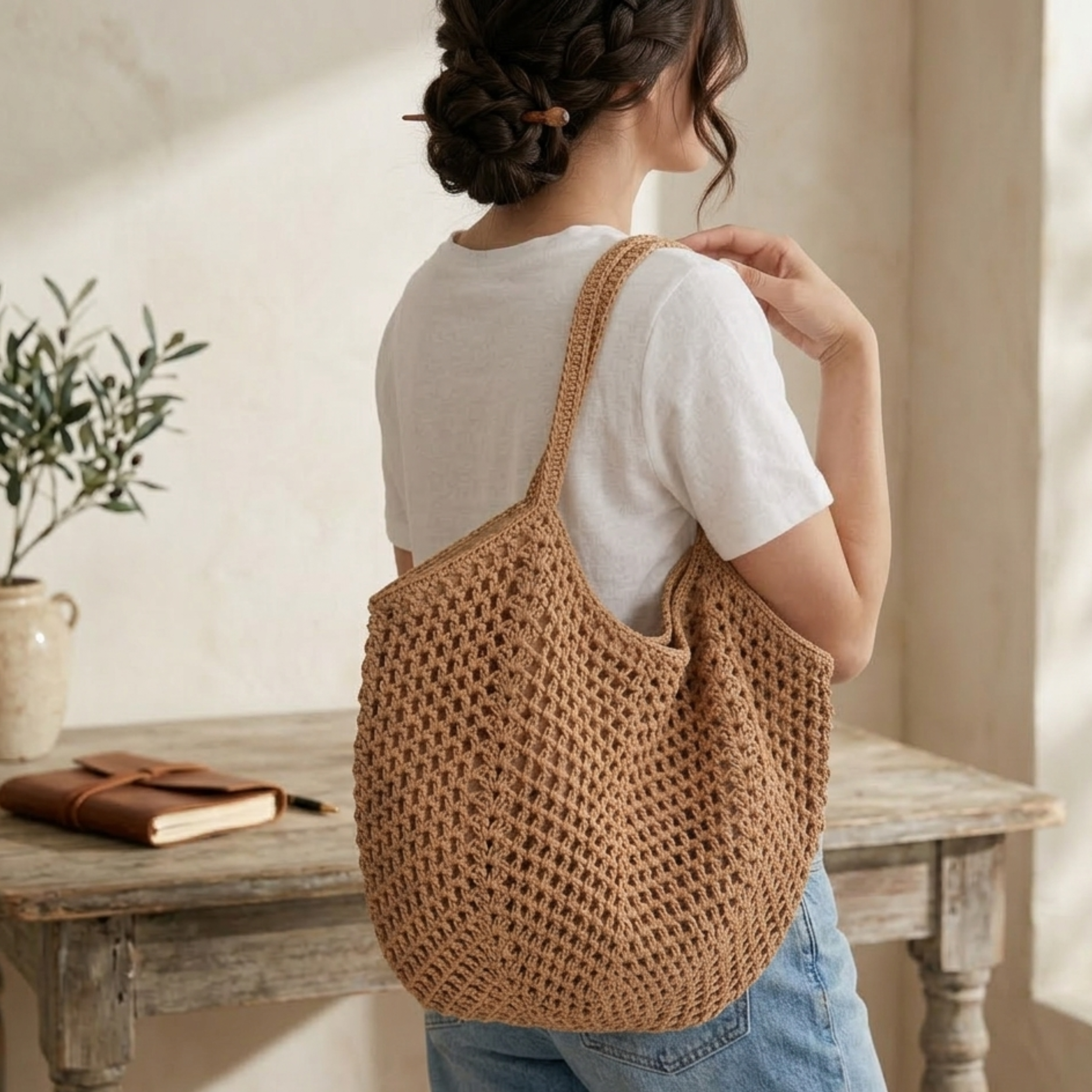 Retro Hand-Knitted Hollow Woven Shoulder Bag – Sustainable Bag