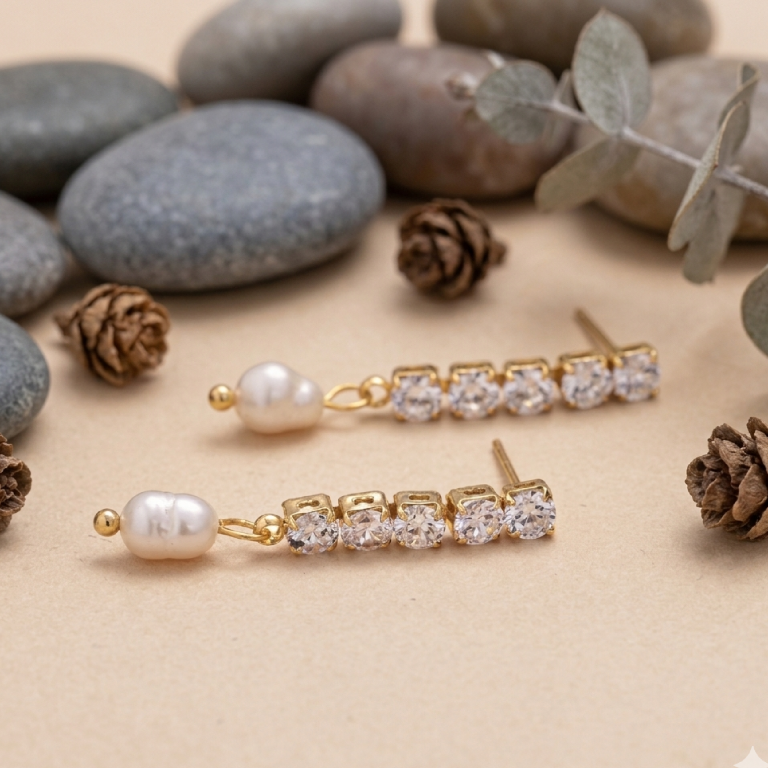 Daphne Pearl Drop Diamond Elegance Earrings