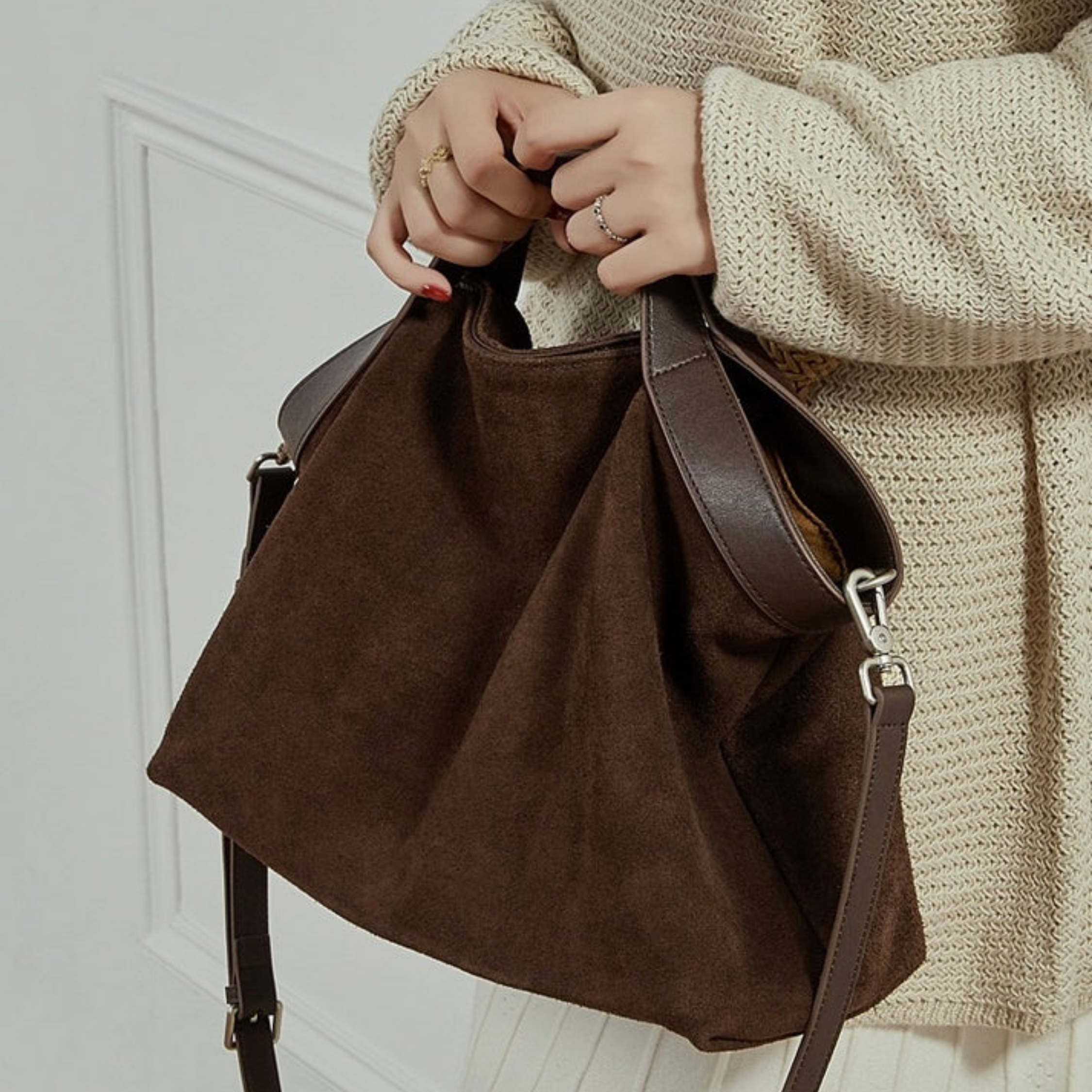 Bellanova Suede & Genuine Leather Classic Structured Shoulder Tote