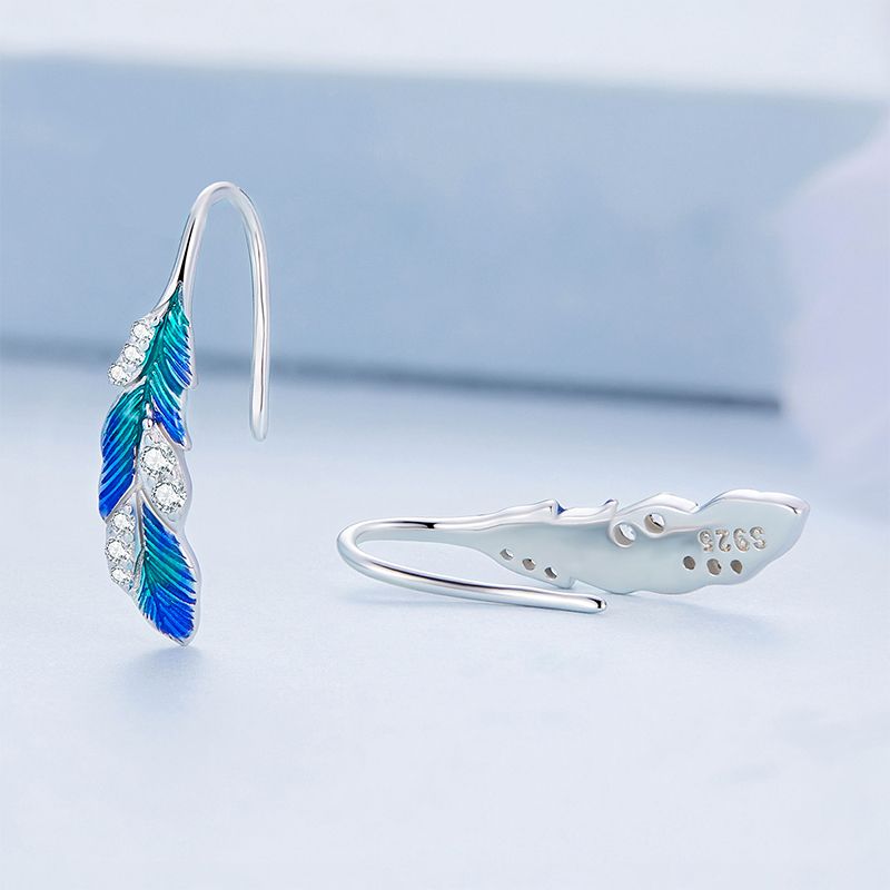 Blue Feather Elegance Dangle Earrings