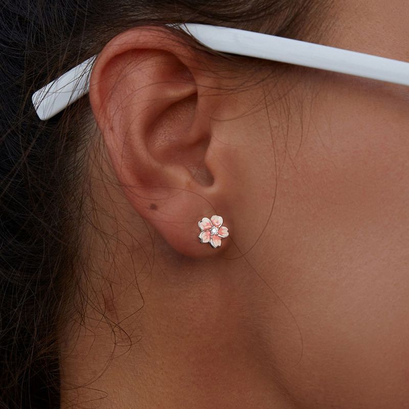 Blossom Grace Pink Gradient Sakura Stud Earrings
