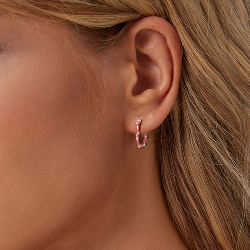 Radiant Pink Heart Bamboo Hoop Earrings