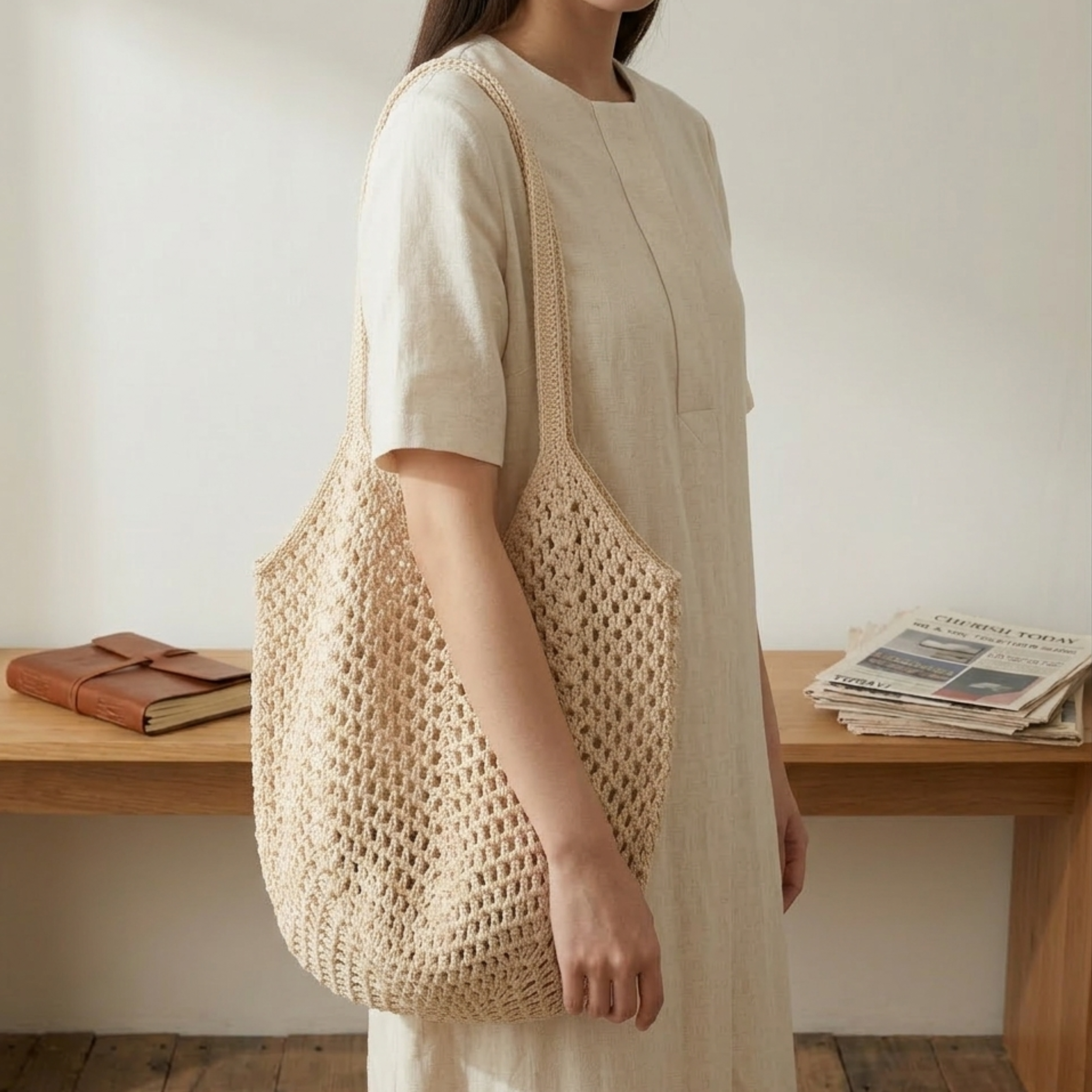 Retro Hand-Knitted Hollow Woven Shoulder Bag – Sustainable Bag