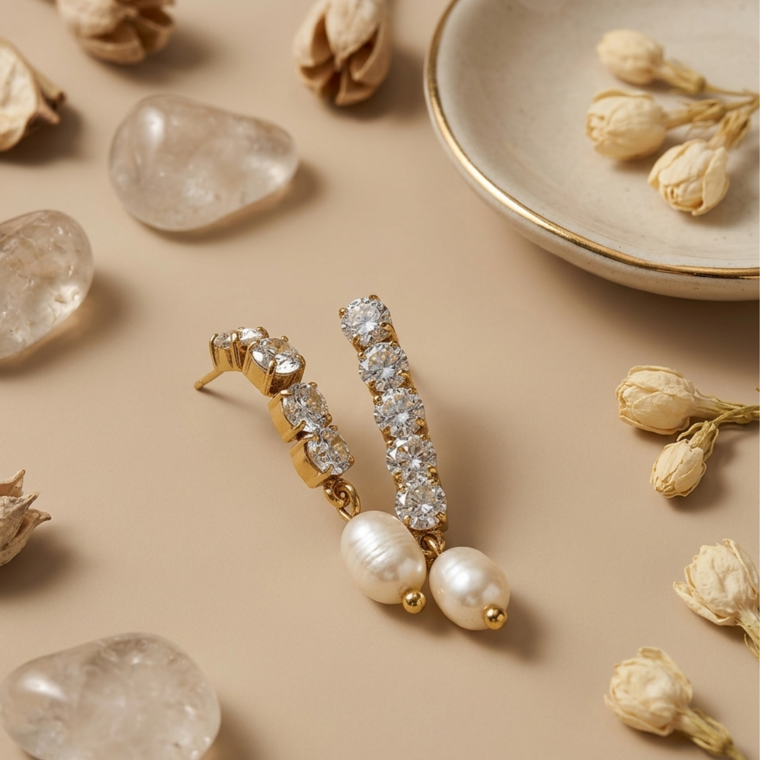 Daphne Pearl Drop Diamond Elegance Earrings