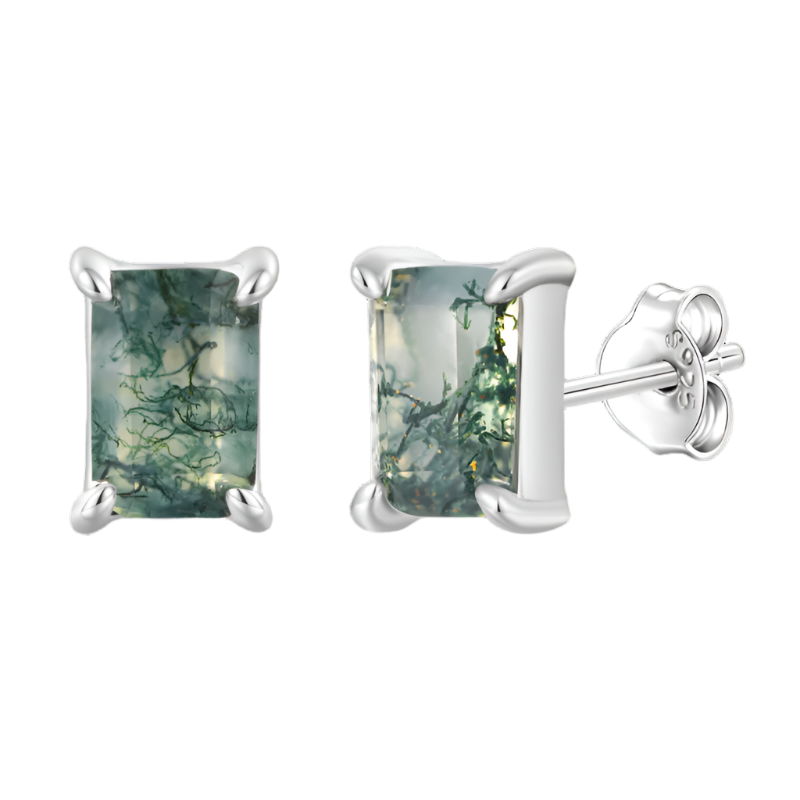 Serenity Green Moss Agate Stud Earrings