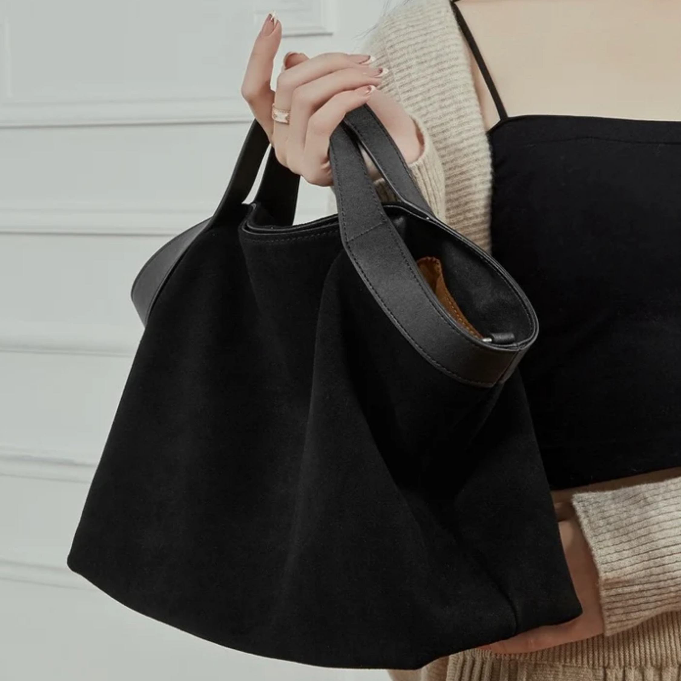 Bellanova Suede & Genuine Leather Classic Structured Shoulder Tote