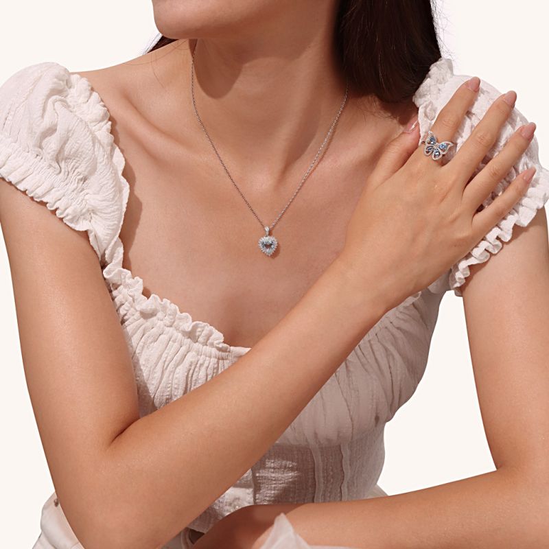 Eternal Blue Heart 925 Sterling Silver Necklace