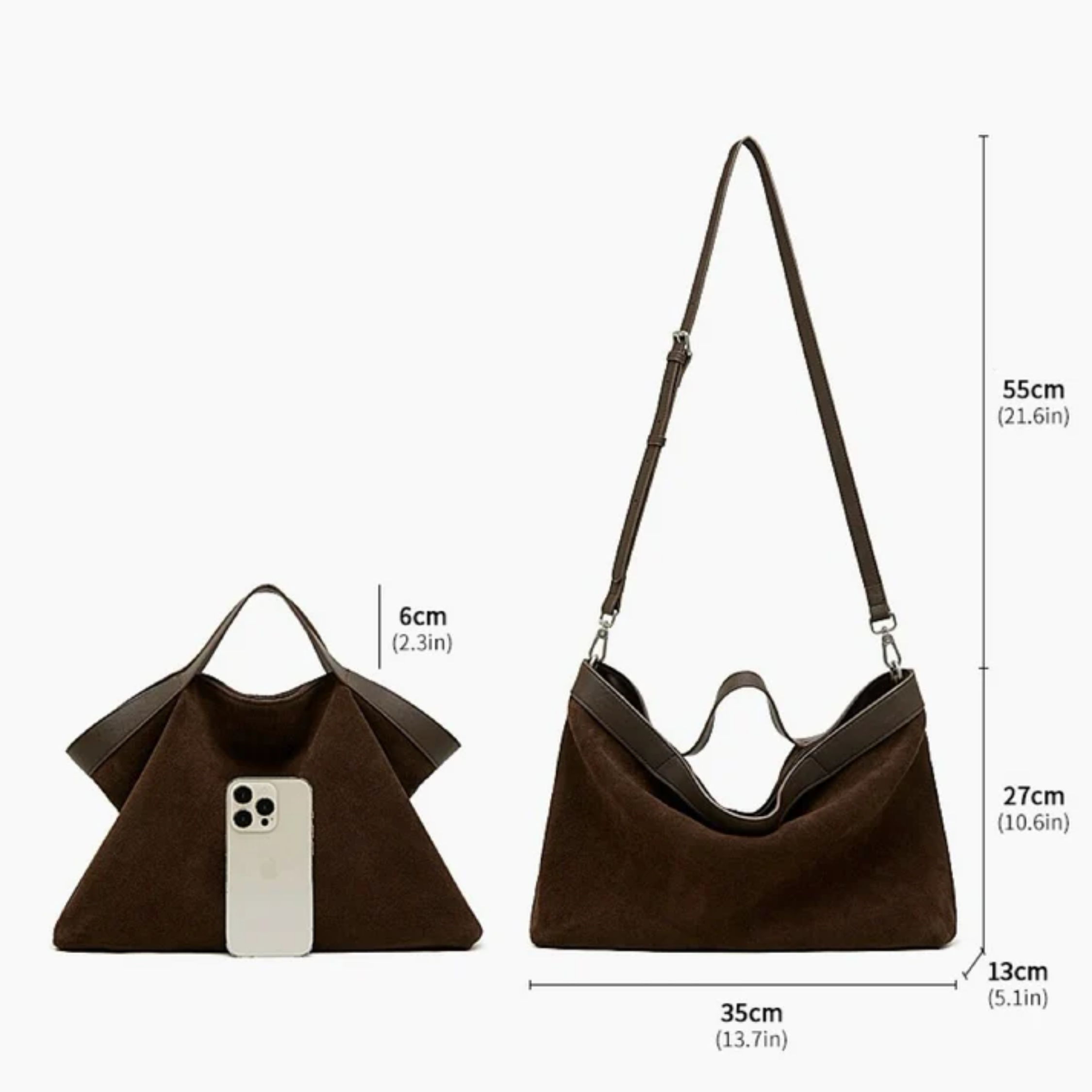 Bellanova Suede & Genuine Leather Classic Structured Shoulder Tote