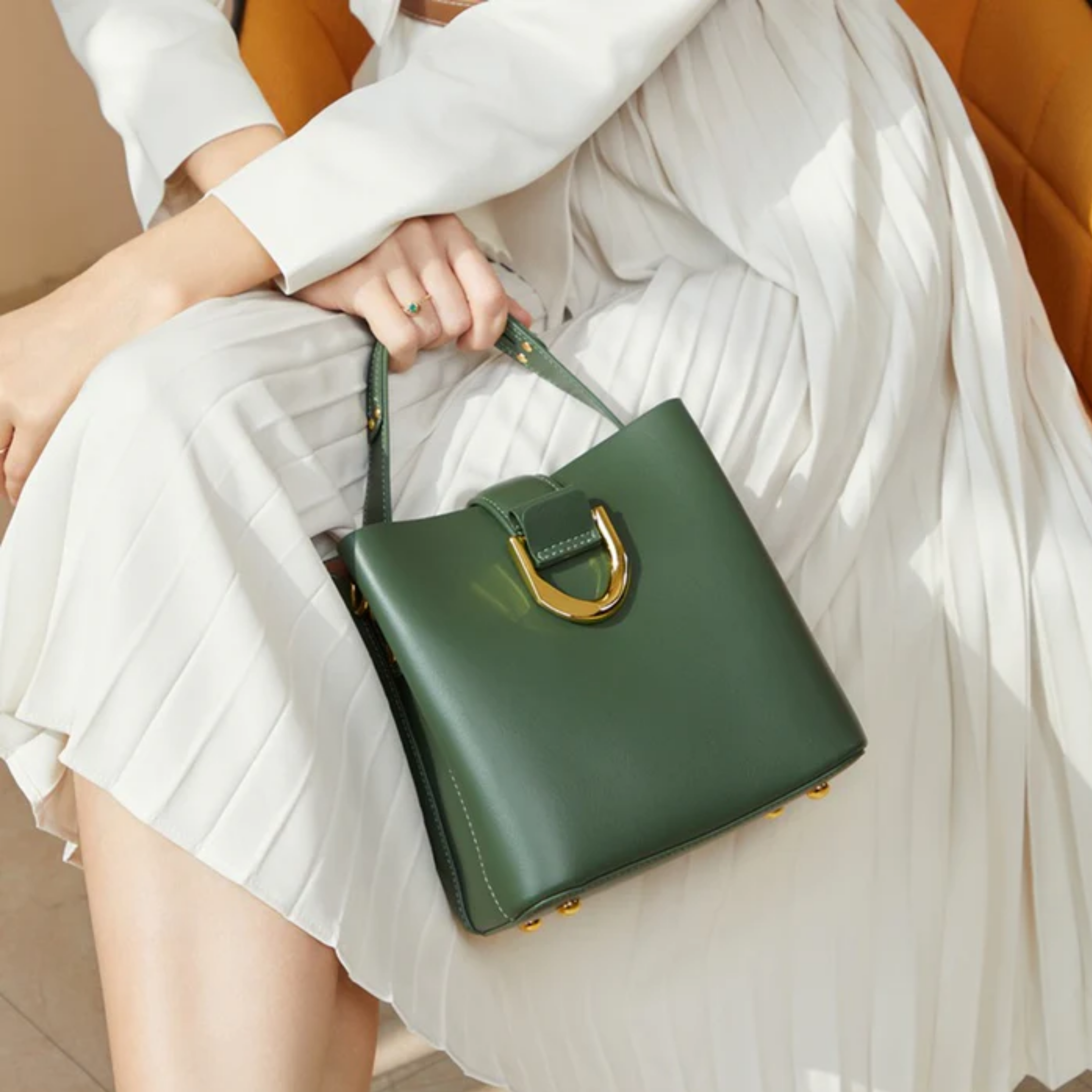 Cyrenza Genuine Leather Bucket Shoulder Bag