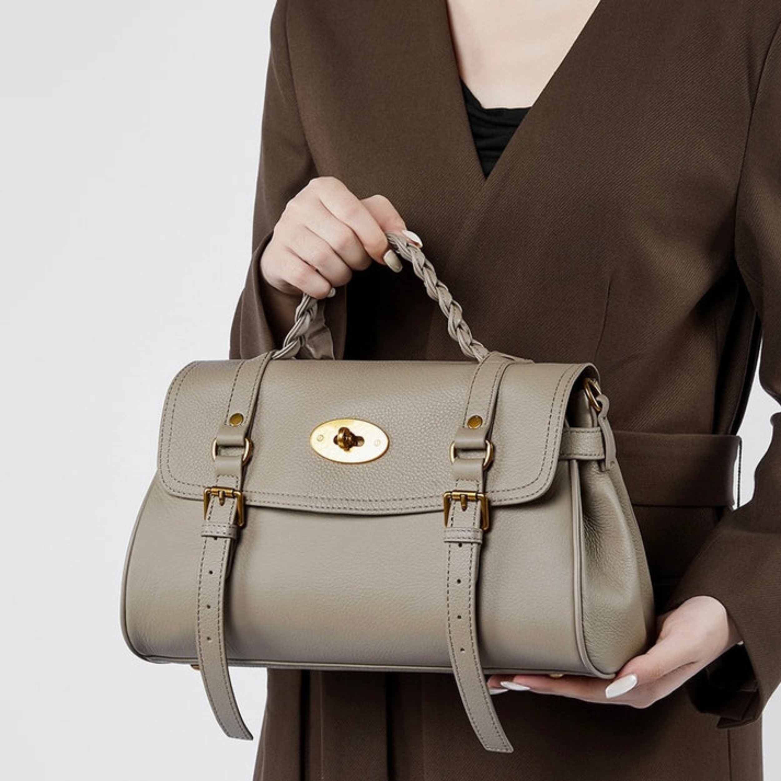 Solévia Geniune Leather Satchel with Braided Handle