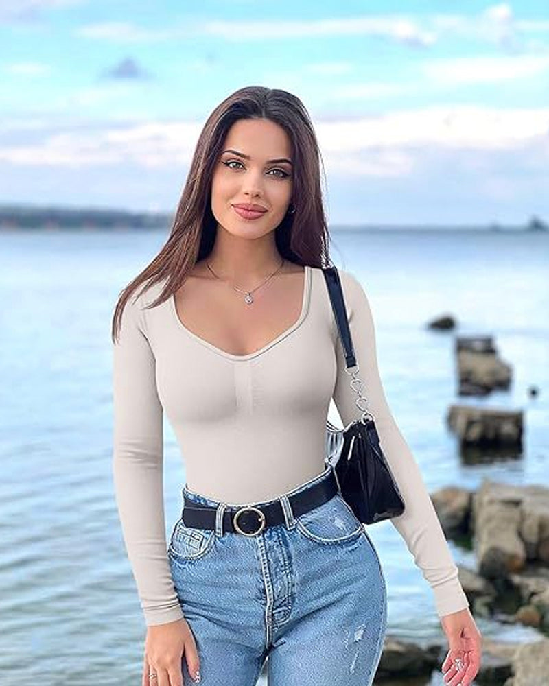 Seamless Long Sleeve V-Neck Bodysuit