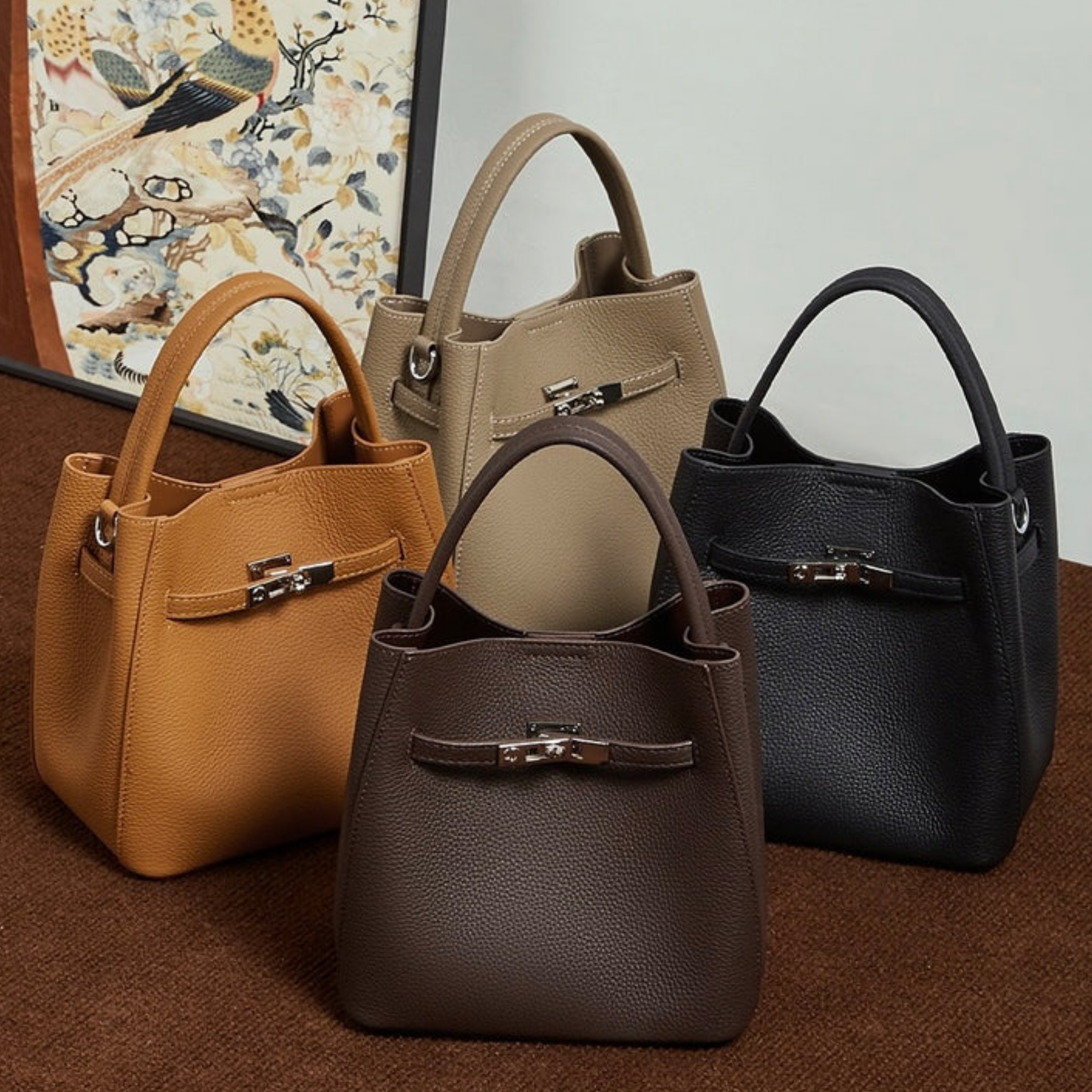 Louisse Genuine Leather Basket Bucket Bag