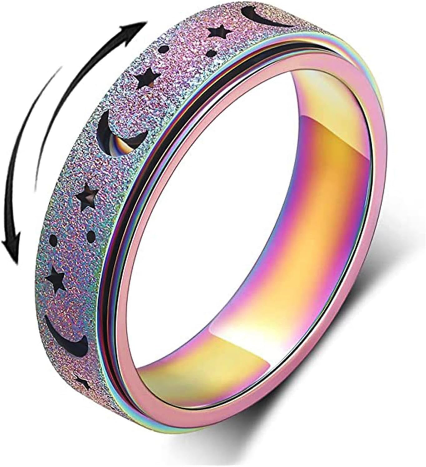 Rainbow Stars and Moon Styled Fidget Ring