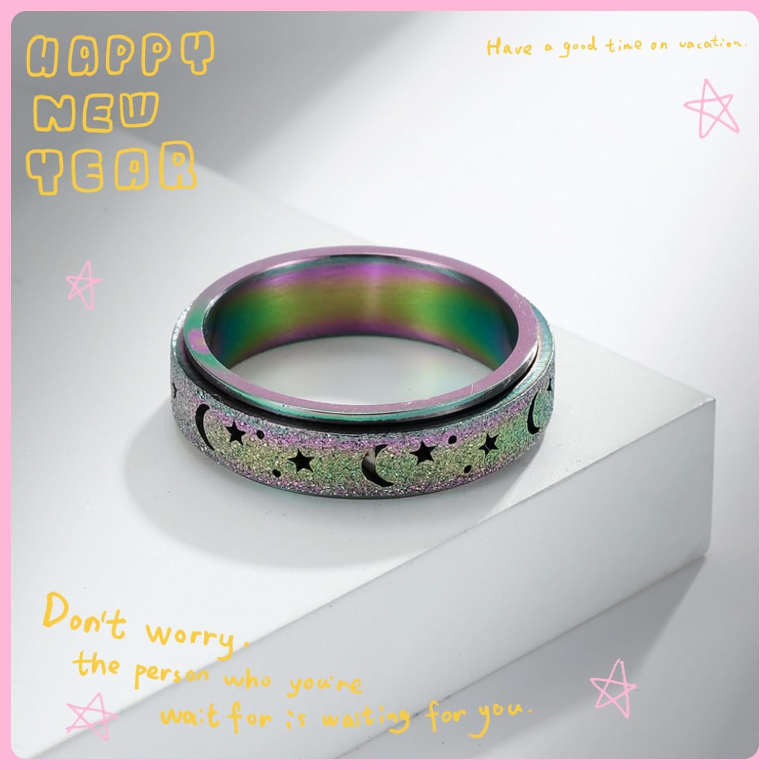 Rainbow Stars and Moon Styled Fidget Ring