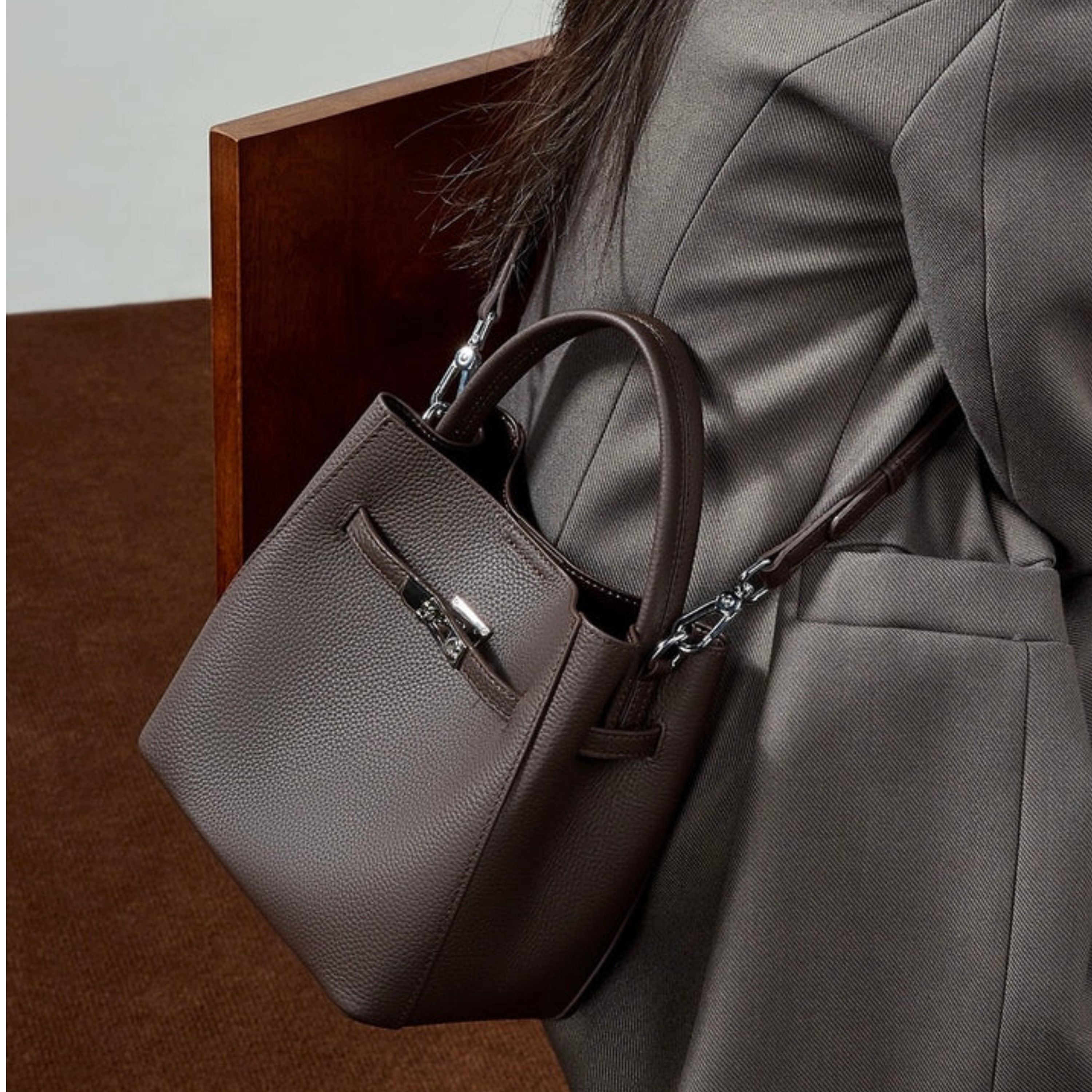 Louisse Genuine Leather Basket Bucket Bag