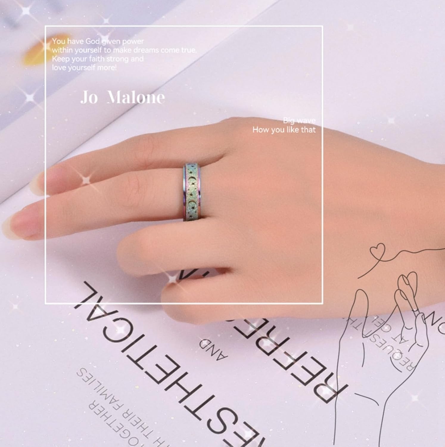 Rainbow Stars and Moon Styled Fidget Ring