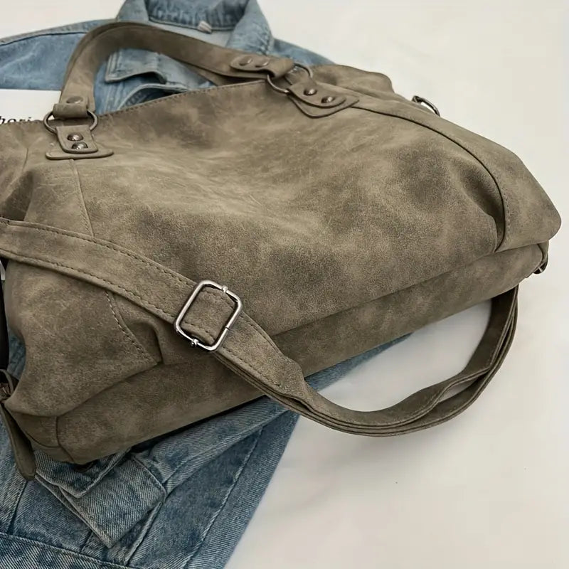 Velvet Voyage Vintage Vegan Suede-Style Crossbody Tote