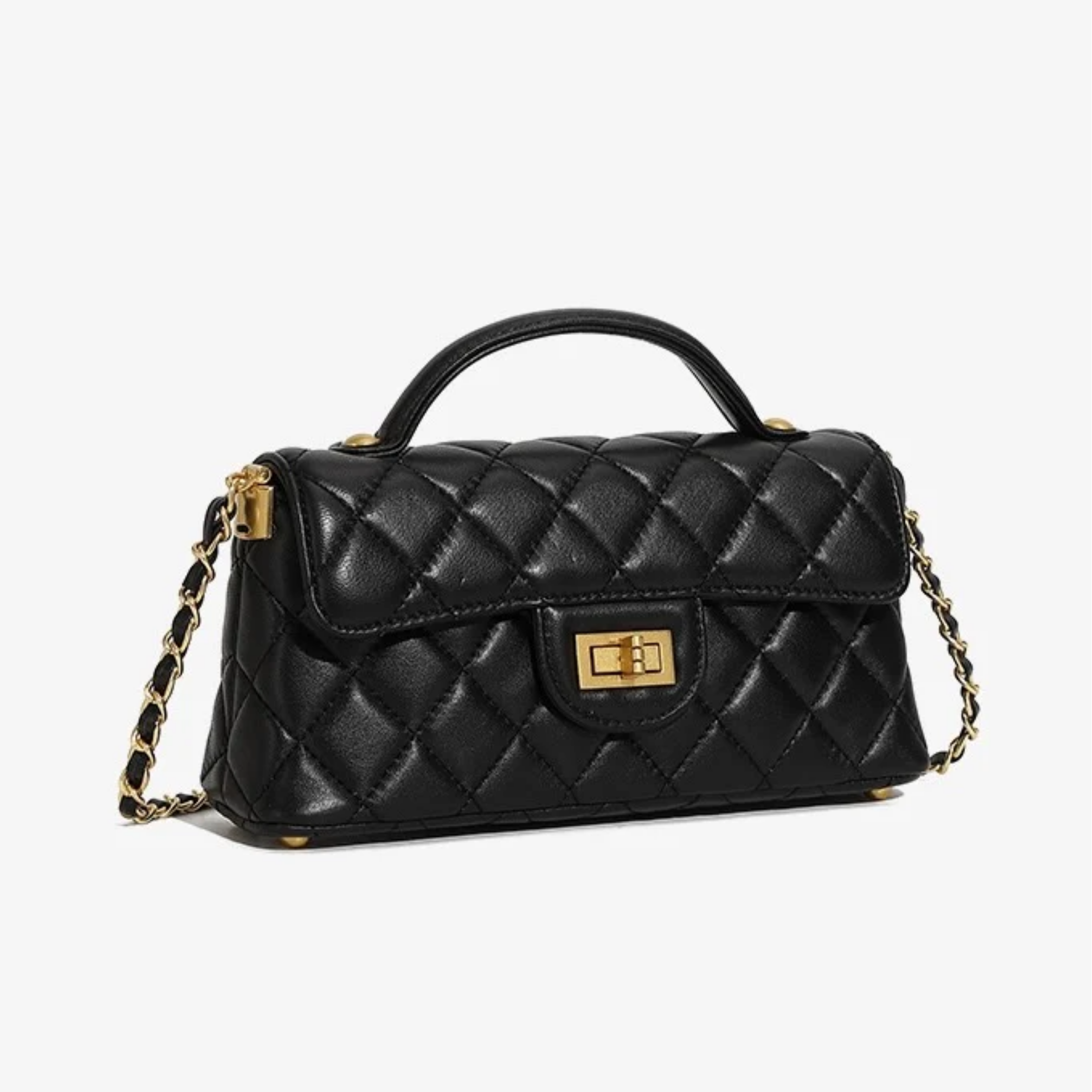 Olythéa Genuine Leather Quilted Chain Shoulder Crossbody Bag