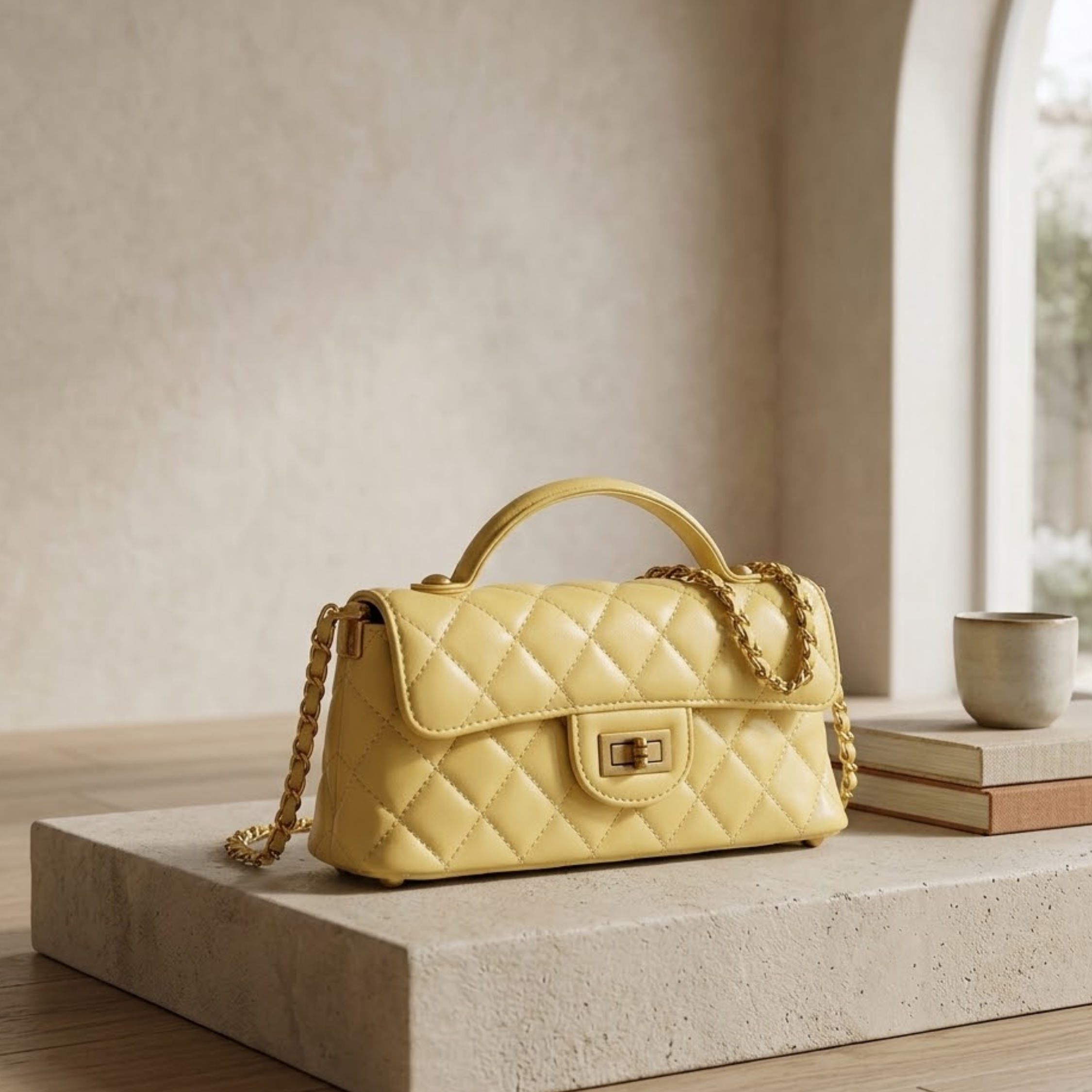 Olythéa Genuine Leather Quilted Chain Shoulder Crossbody Bag
