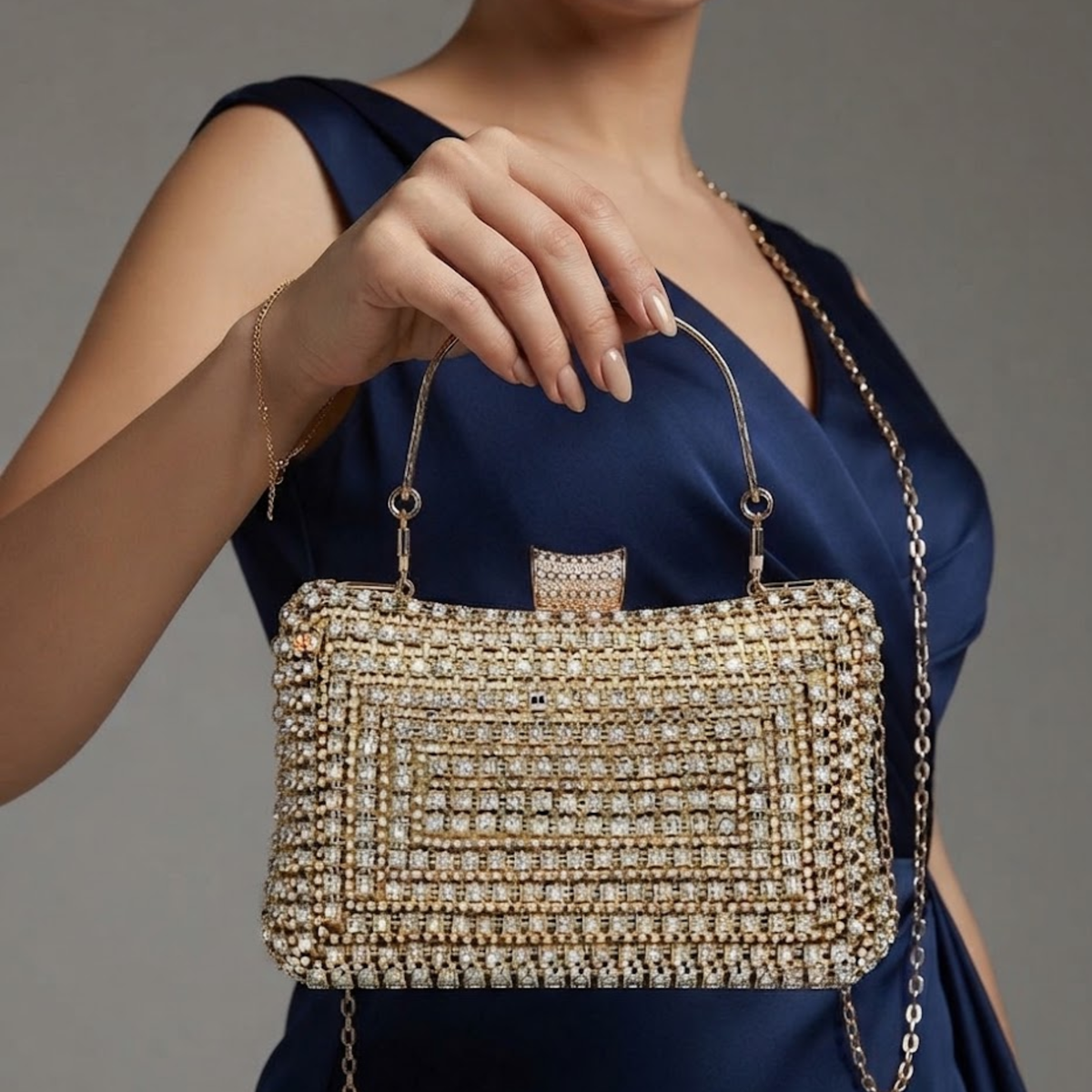 Clutch glitterata – borsa da sera elegante con tracolla a catena staccabile per matrimoni e feste