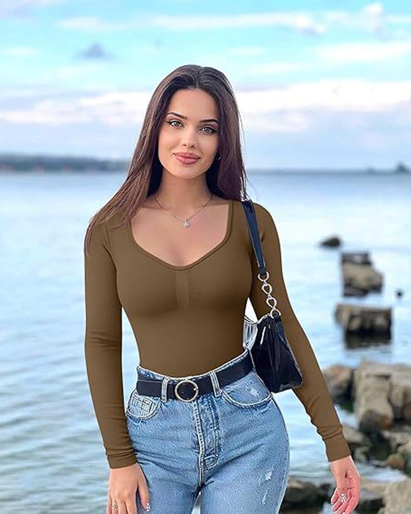 Seamless Long Sleeve V-Neck Bodysuit