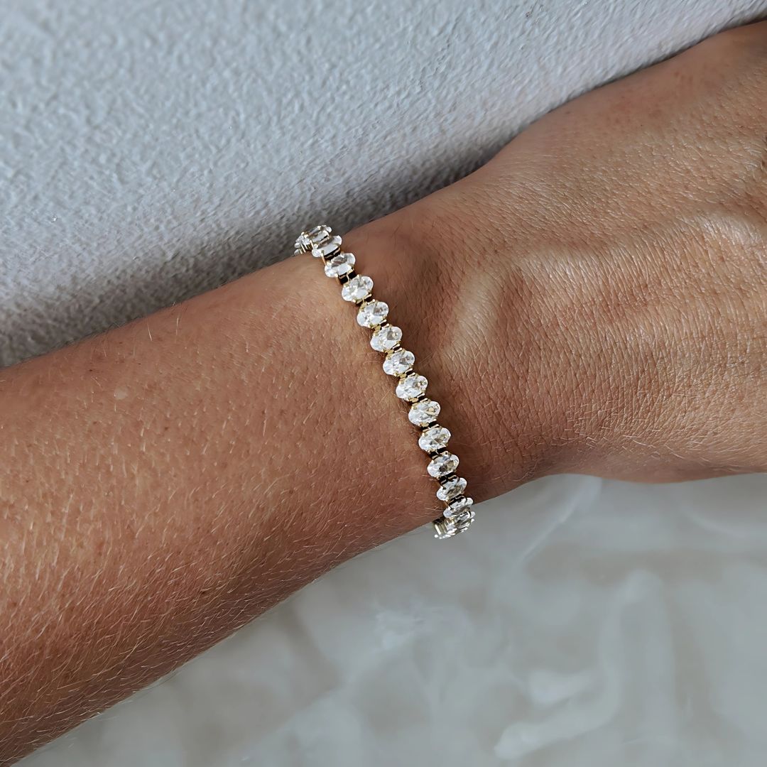 Gold-Plated Crystal Tennis Bracelet – Adalyn Oval Elegance