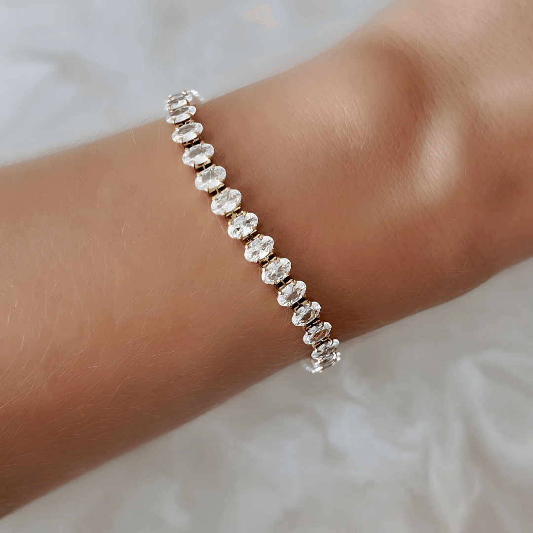 Gold-Plated Crystal Tennis Bracelet – Adalyn Oval Elegance