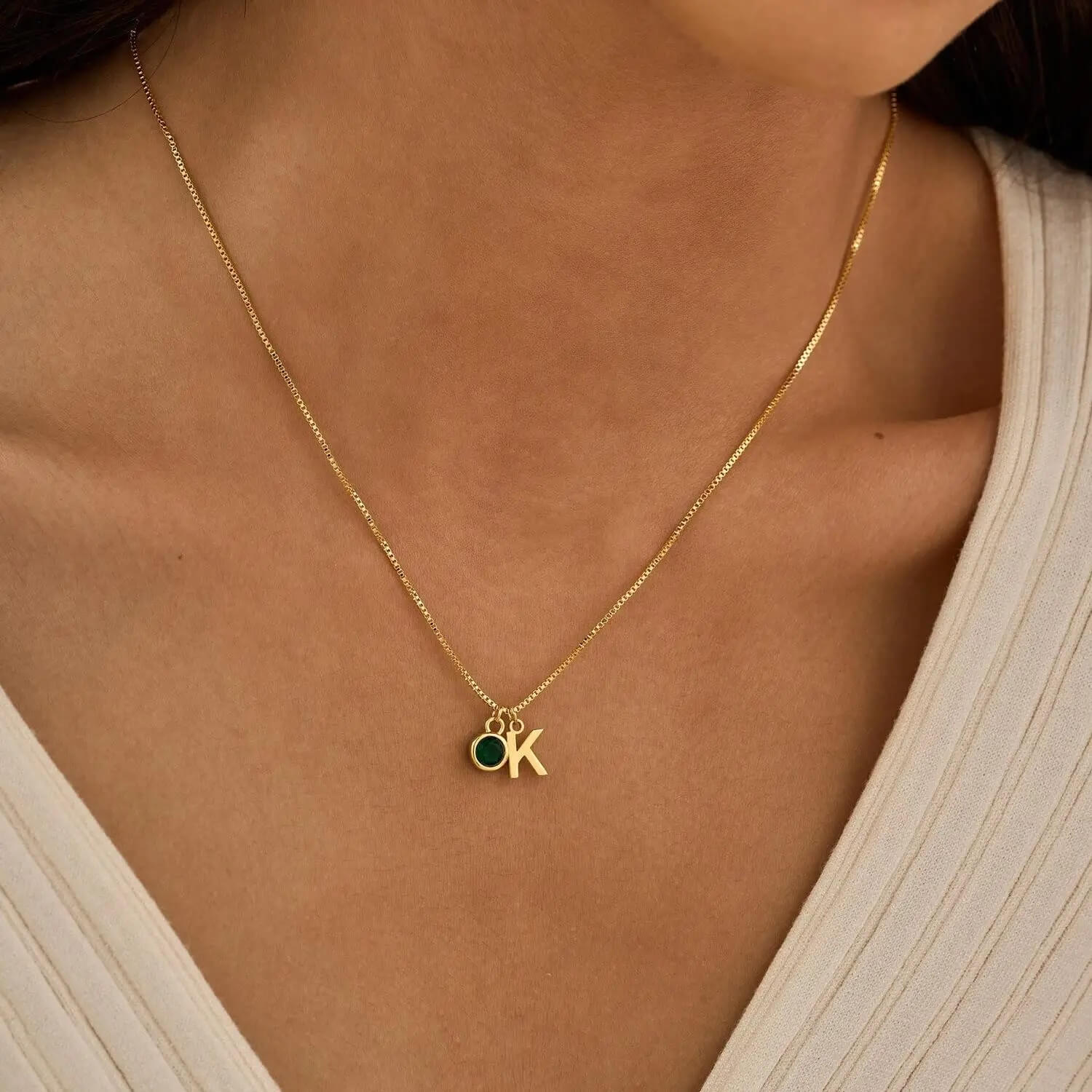 PERSONALISED KAIA BIRTHSTONE INITIAL NECKLACE FOR WOMEN