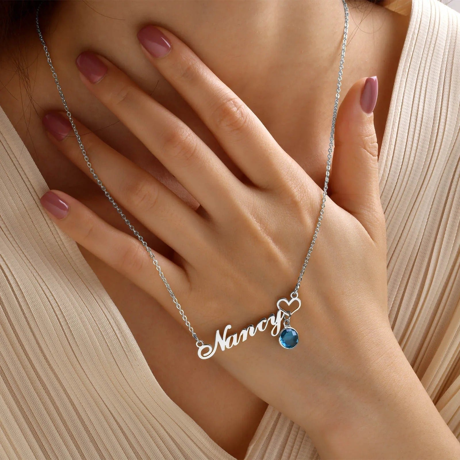PERSONALISED NANCY BIRTHSTONE NAME NECKLACE FOR WOMEN