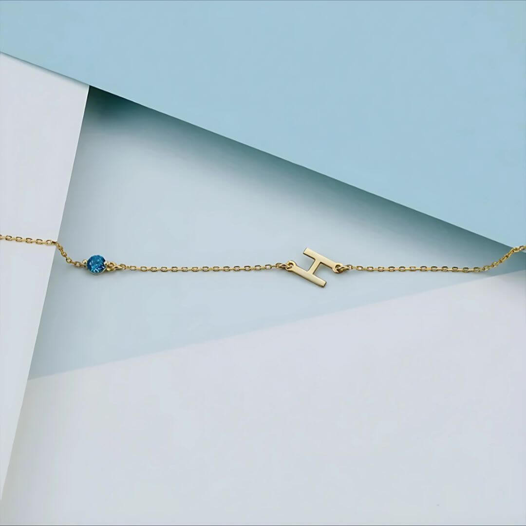 Personalised Birthstone Initial Gold and Silver Plated Bracelet – Elegant Custom Jewelry Gift