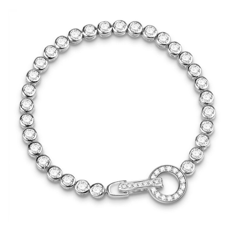 Eternal Elegance: Sterling Silver Round Buckle Tennis Bracelet with Cubic Zirconia