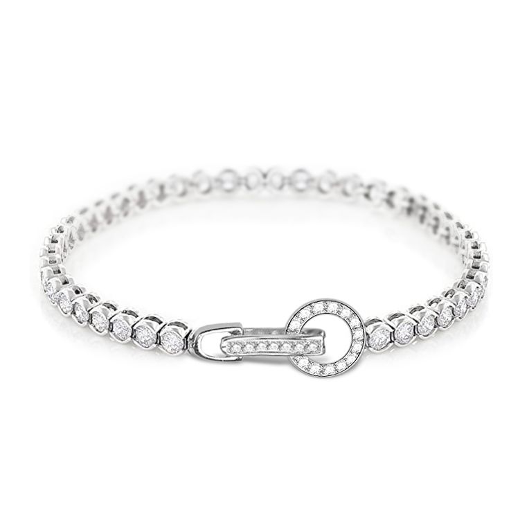 Eternal Elegance: Sterling Silver Round Buckle Tennis Bracelet with Cubic Zirconia