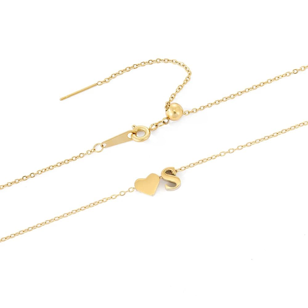 Personalized Sweet Heart Initial Bracelet with Adjustable Chain
