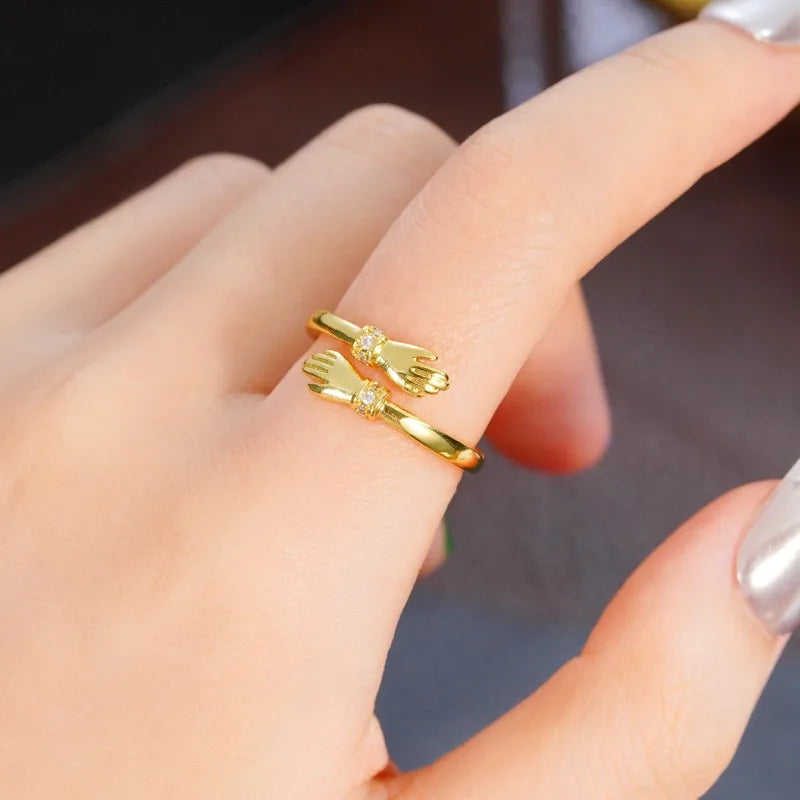 Personalised Diamond Hand Hug Ring with Custom Message