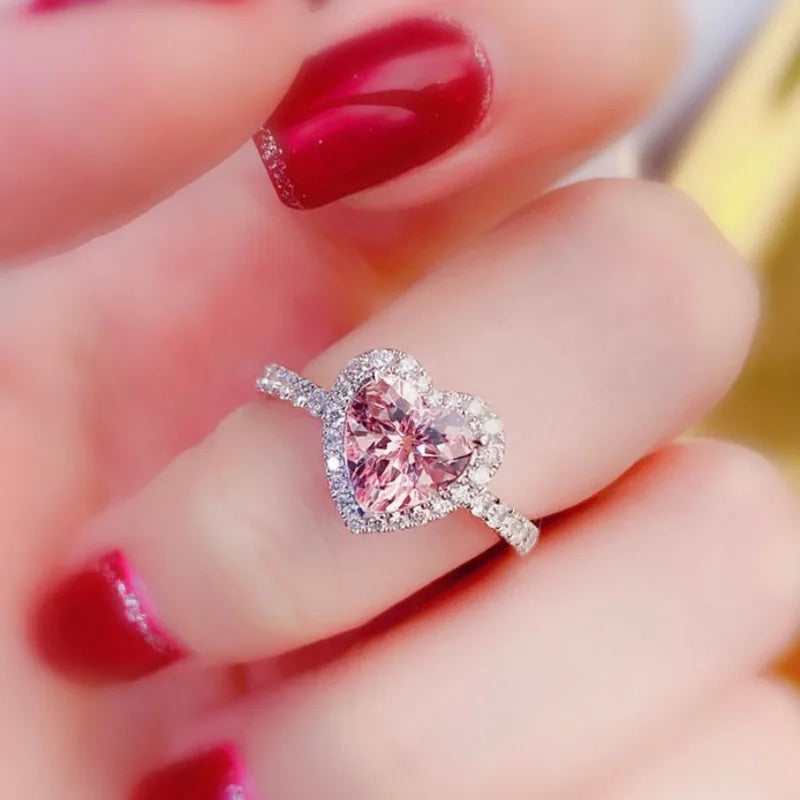 Heart Shape Pink Diamond Cut 925 Sterling Silver Promise Ring