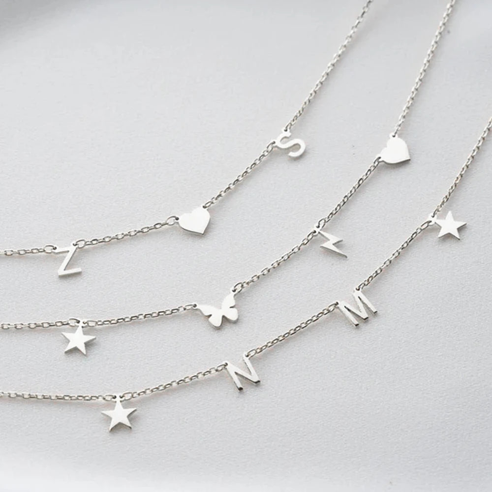 Personalized Letter Necklace – Custom Name Necklace for Women with Heart & Butterfly Pendant